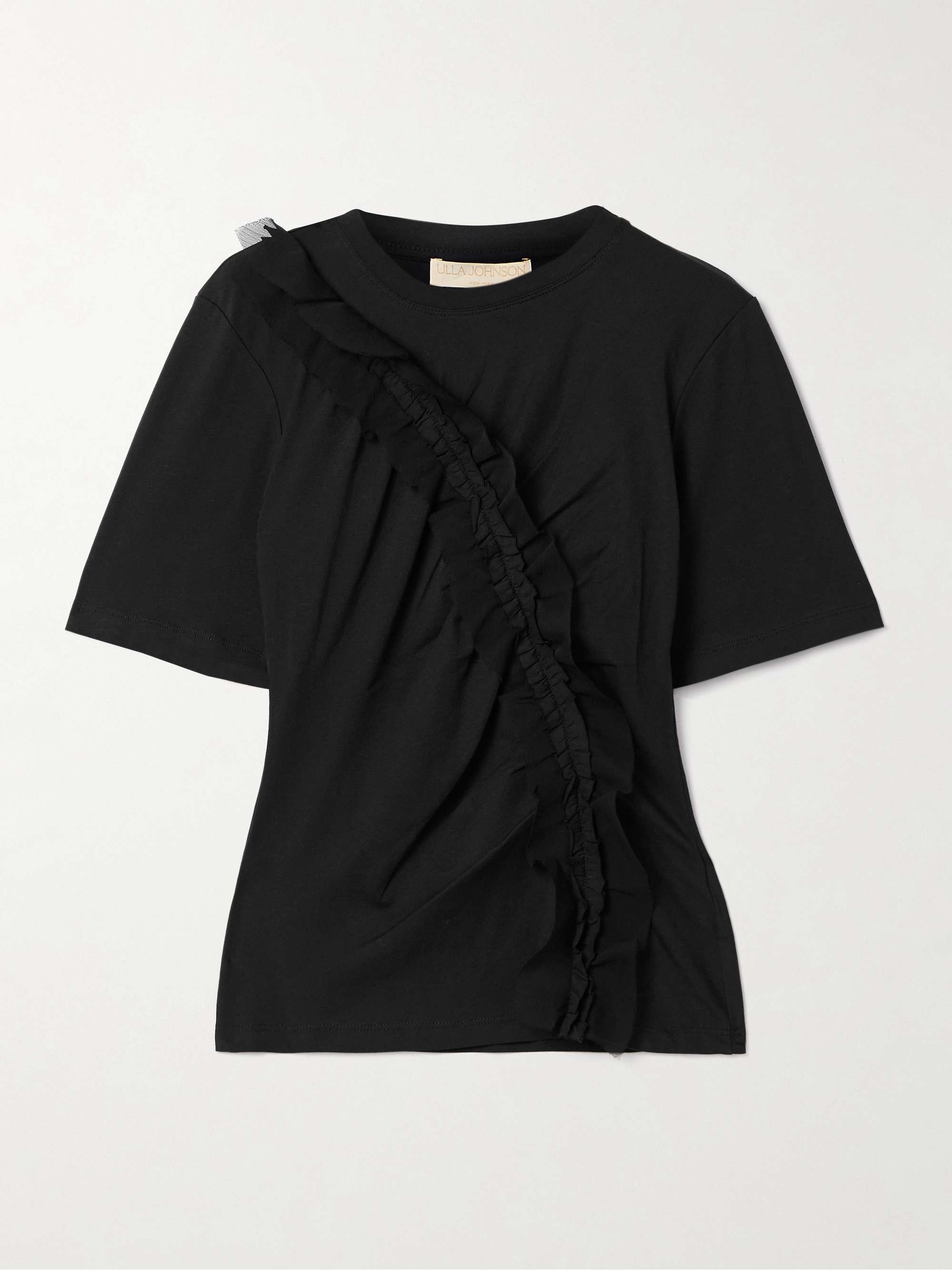 Vivi crepon-trimmed ruched organic cotton-jersey T-shirt view