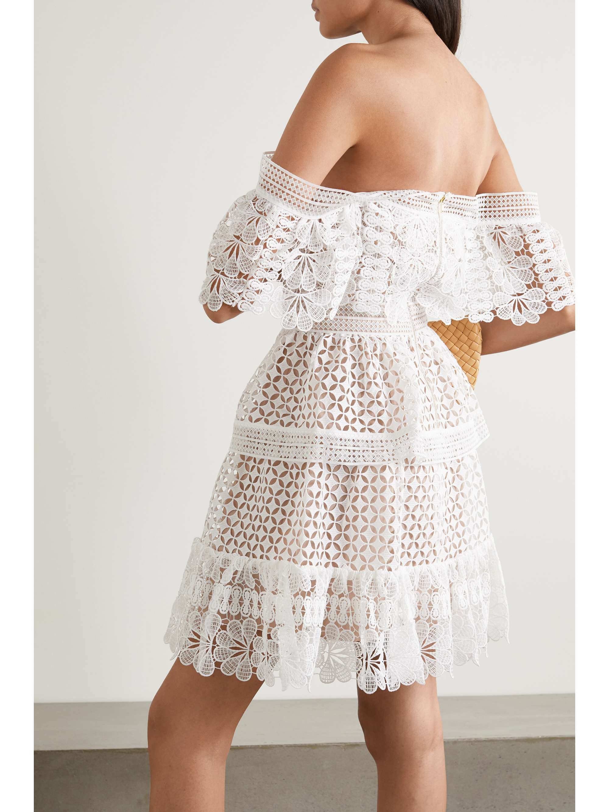 Off-the-shoulder guipure lace mini dress view