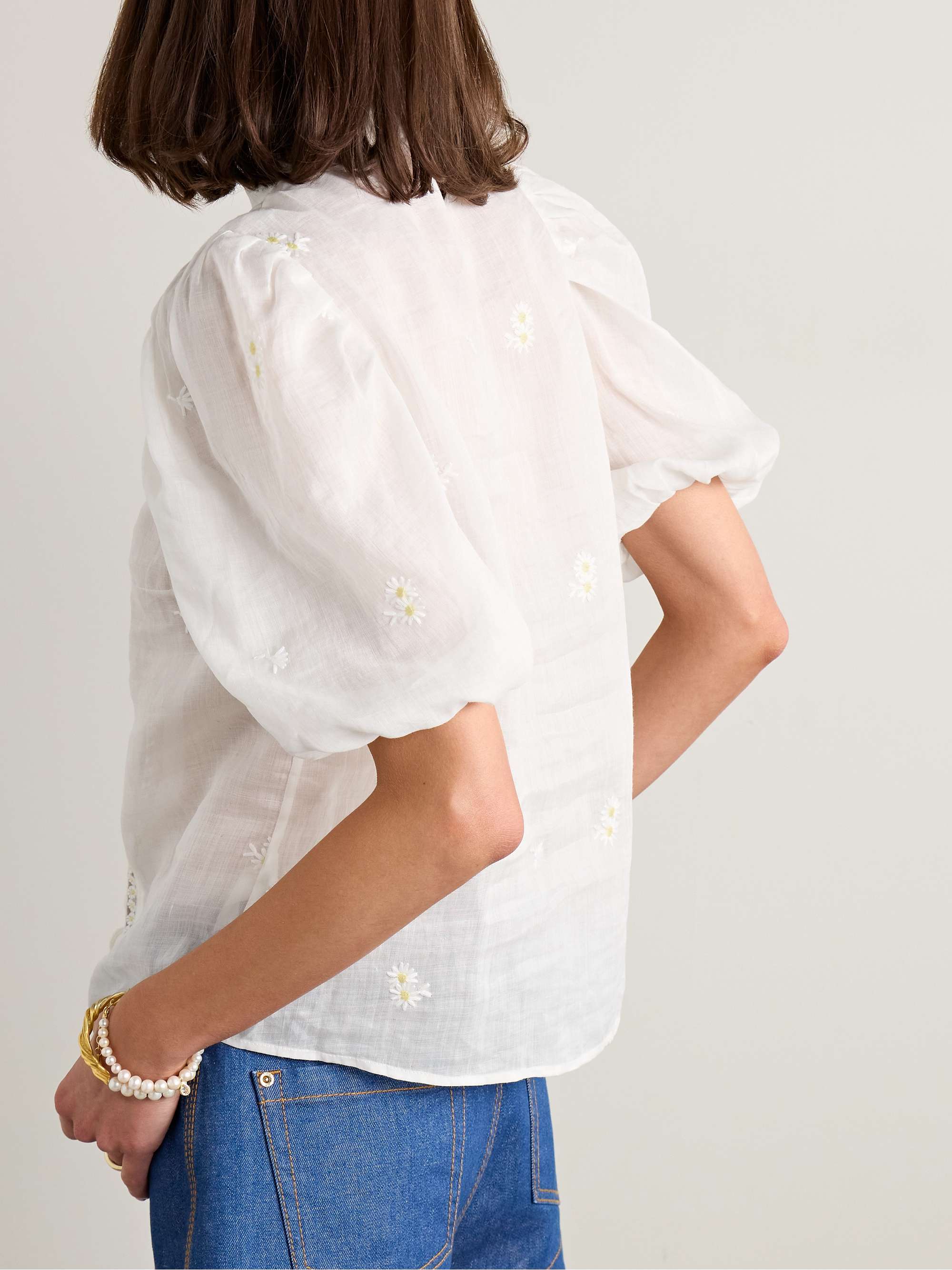 Acacia ruffled embroidered ramie blouse view