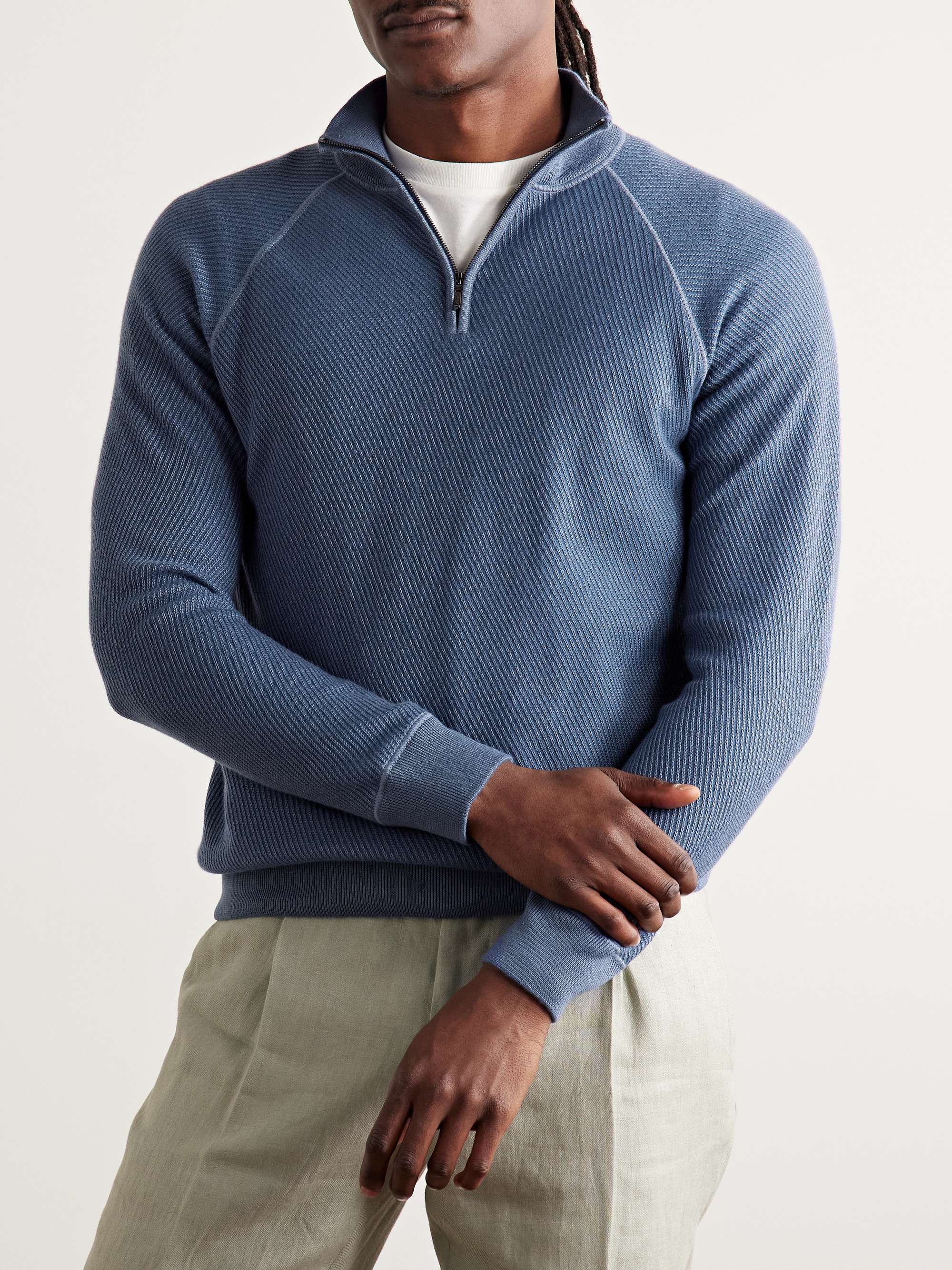 Ribbed Cashmere and Silk-Blend Half-Zip Sweater view