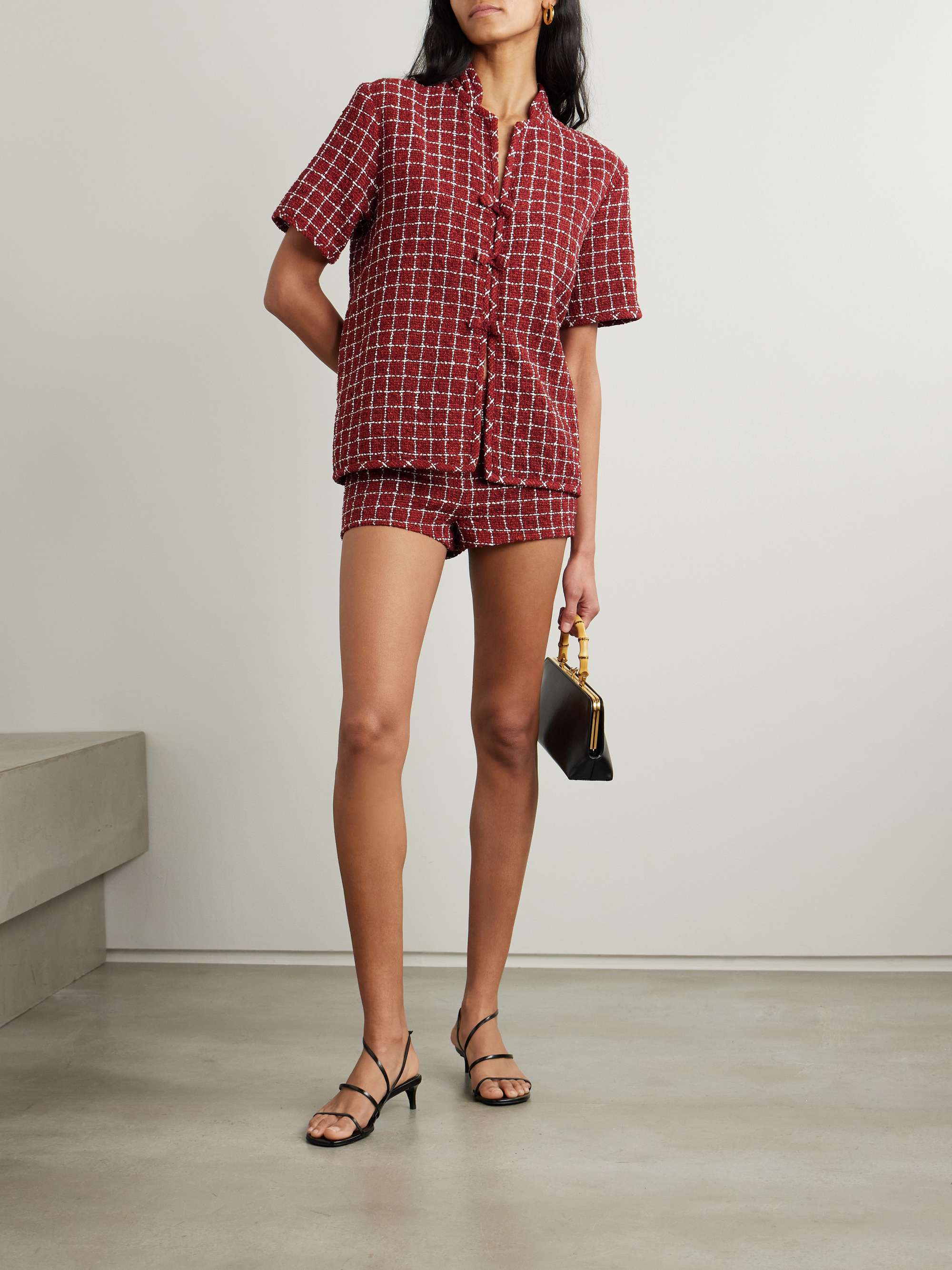 Hetty oversized checked bouclé-tweed shirt view