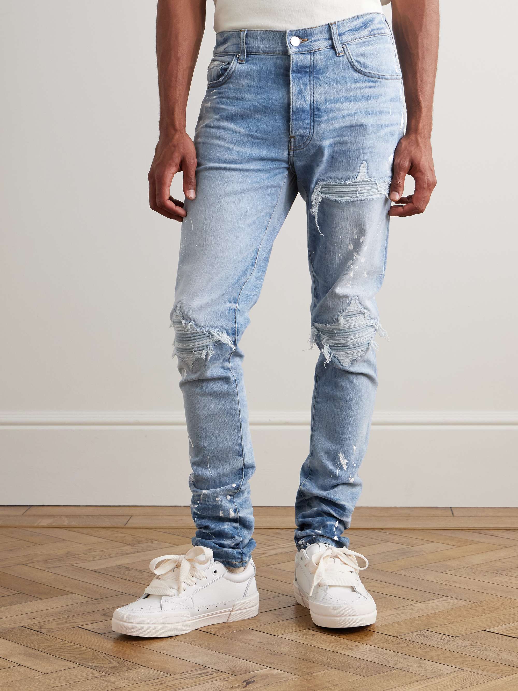 MX1 Slim-Fit Straight-Leg Panelled Distressed Paint-Splattered Jeans view