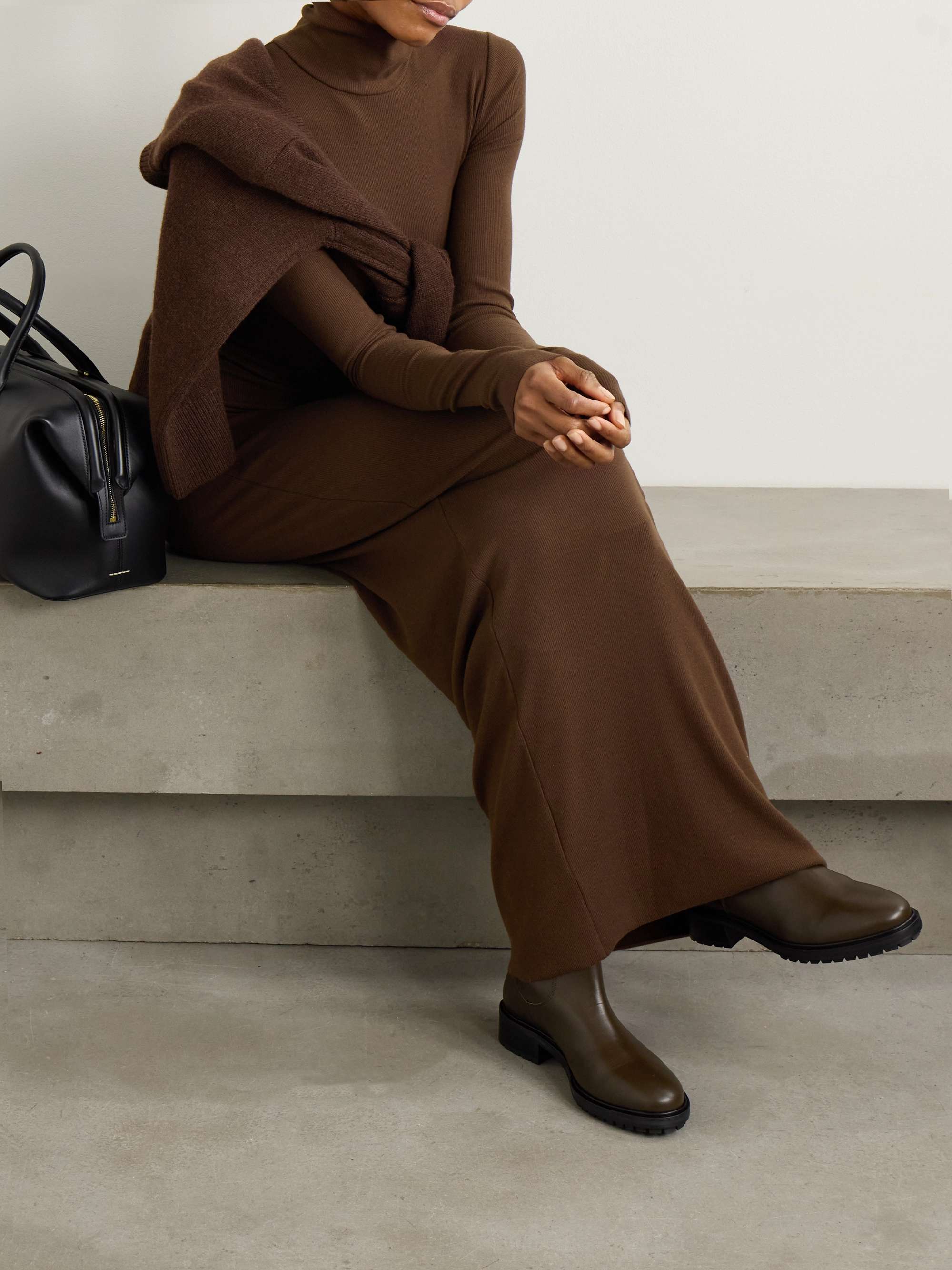 Ribbed stretch-cotton and modal-blend turtleneck maxi dress view