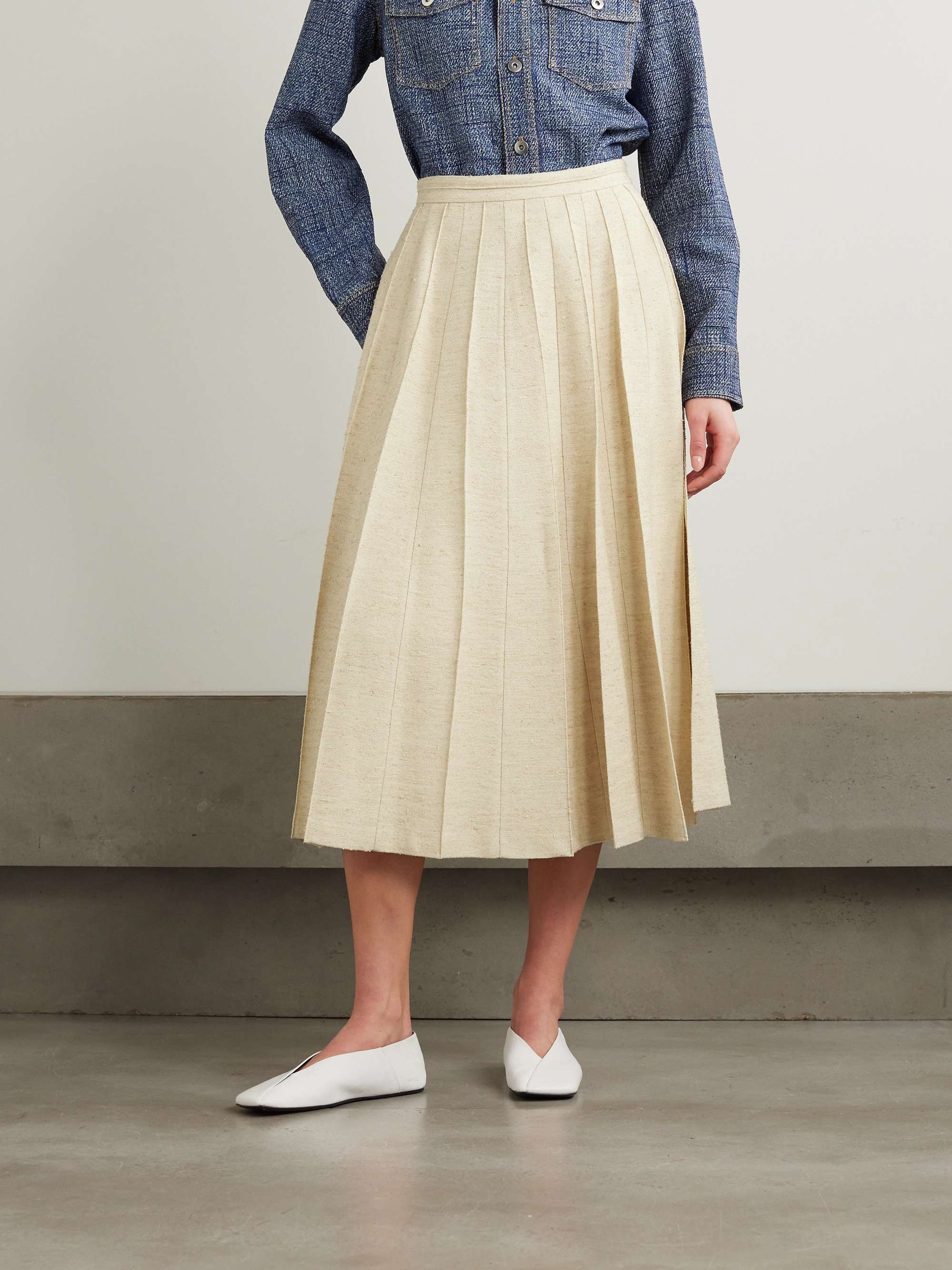 Pleated woven midi skirt view