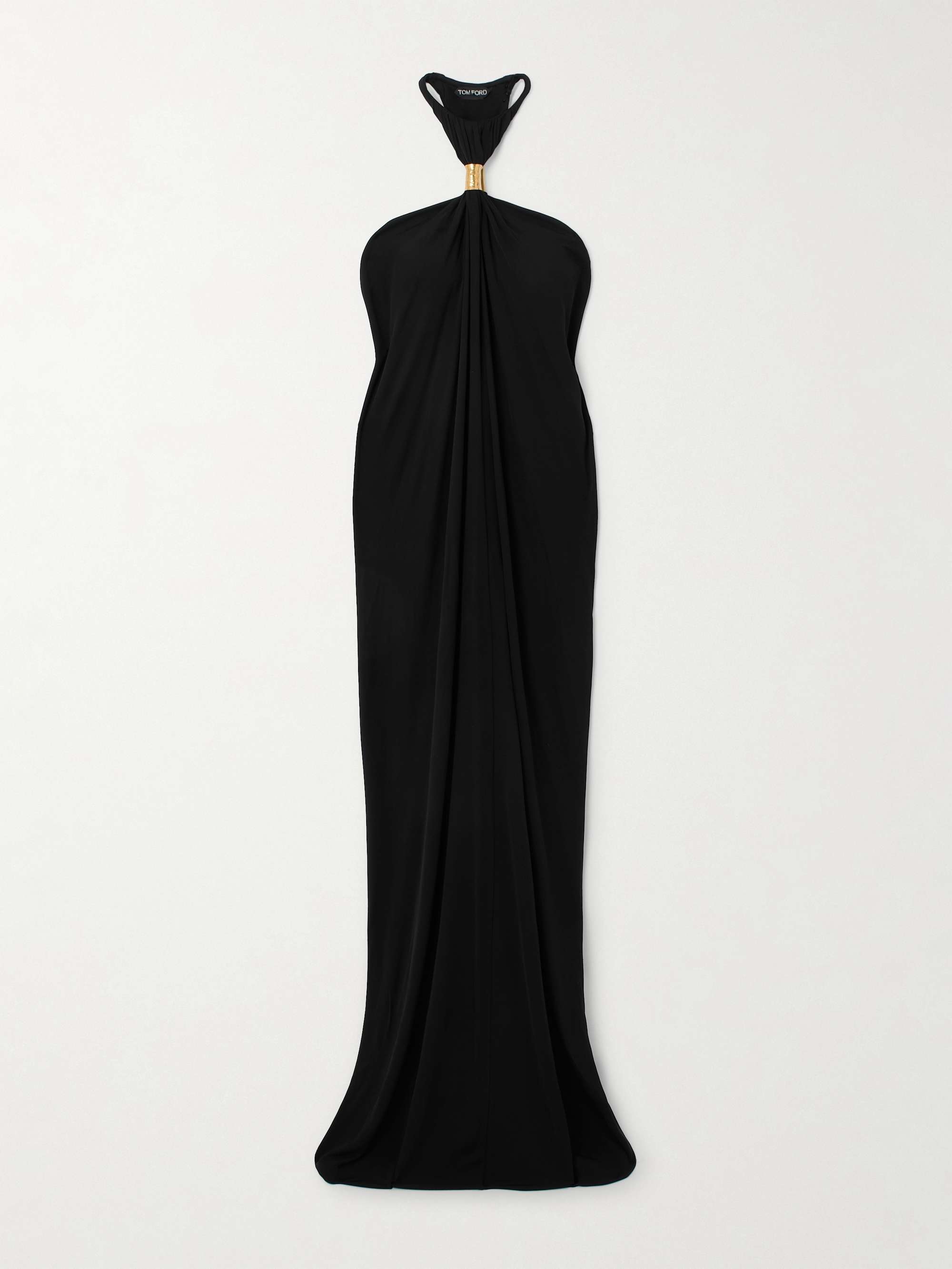 Gathered embellished jersey halterneck gown view