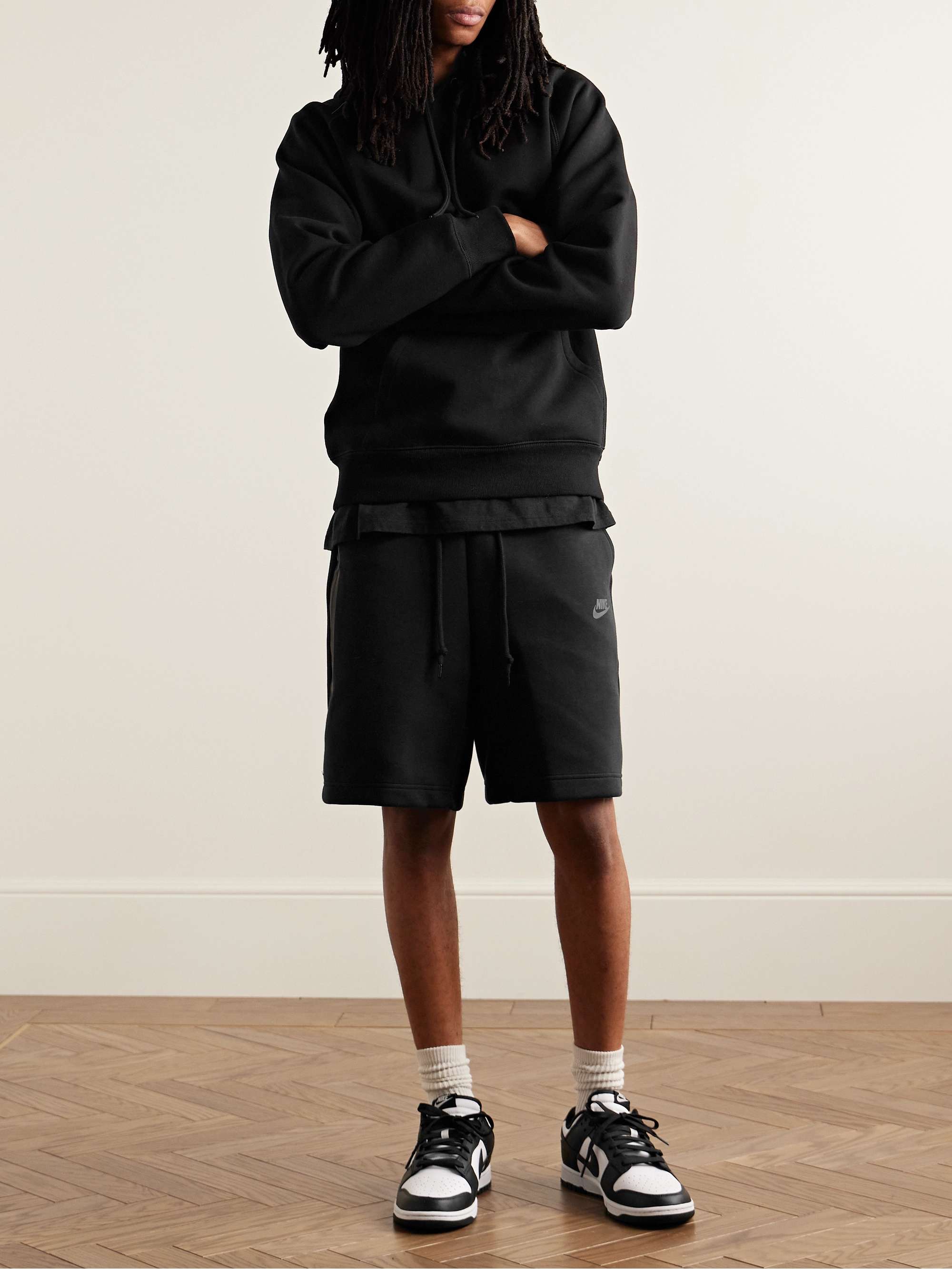 Straight-Leg Cotton-Blend Tech-Fleece Drawstring Shorts view