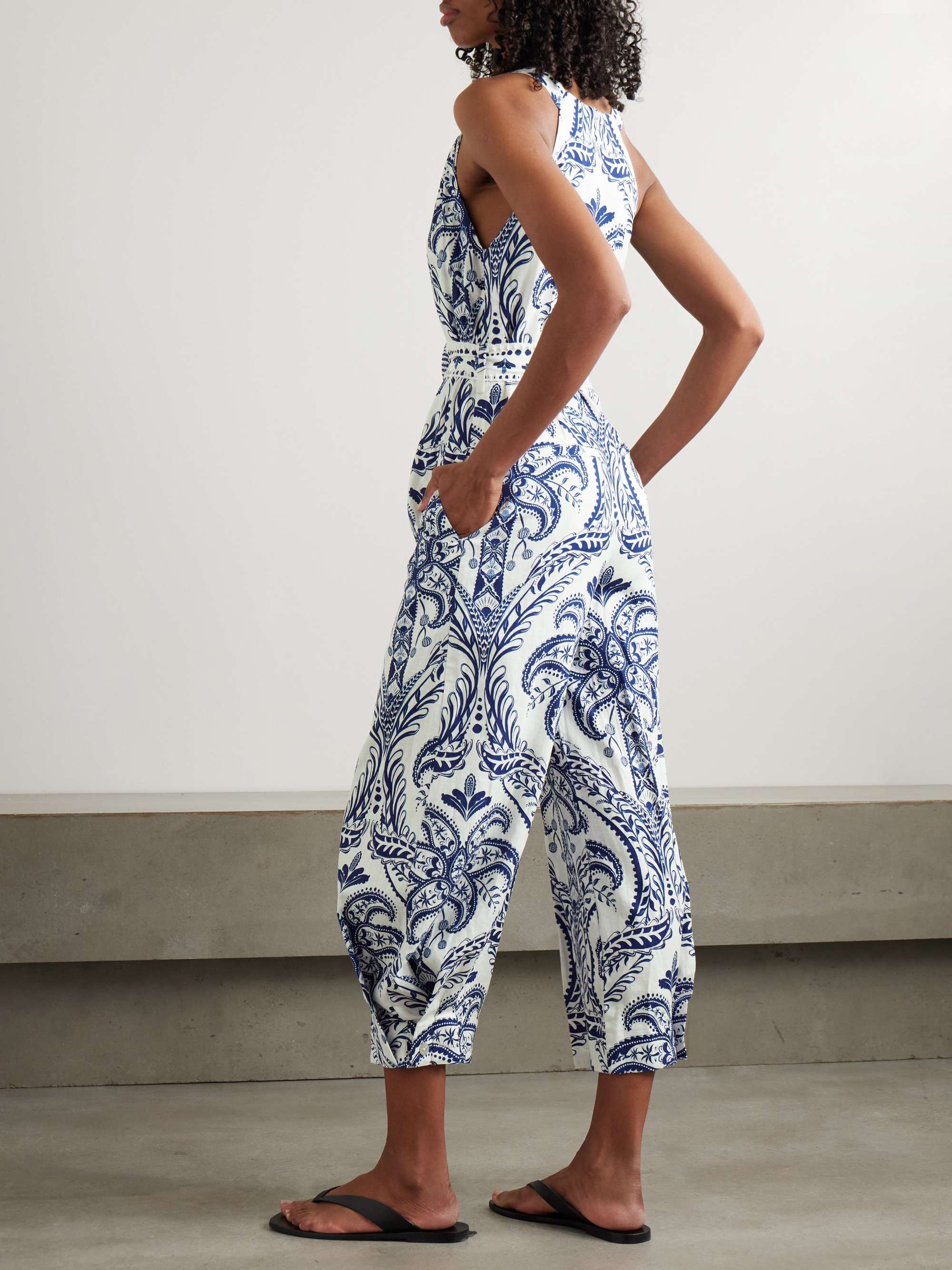 Belted printed linen and LENZING™ ECOVERO™-blend jumpsuit view
