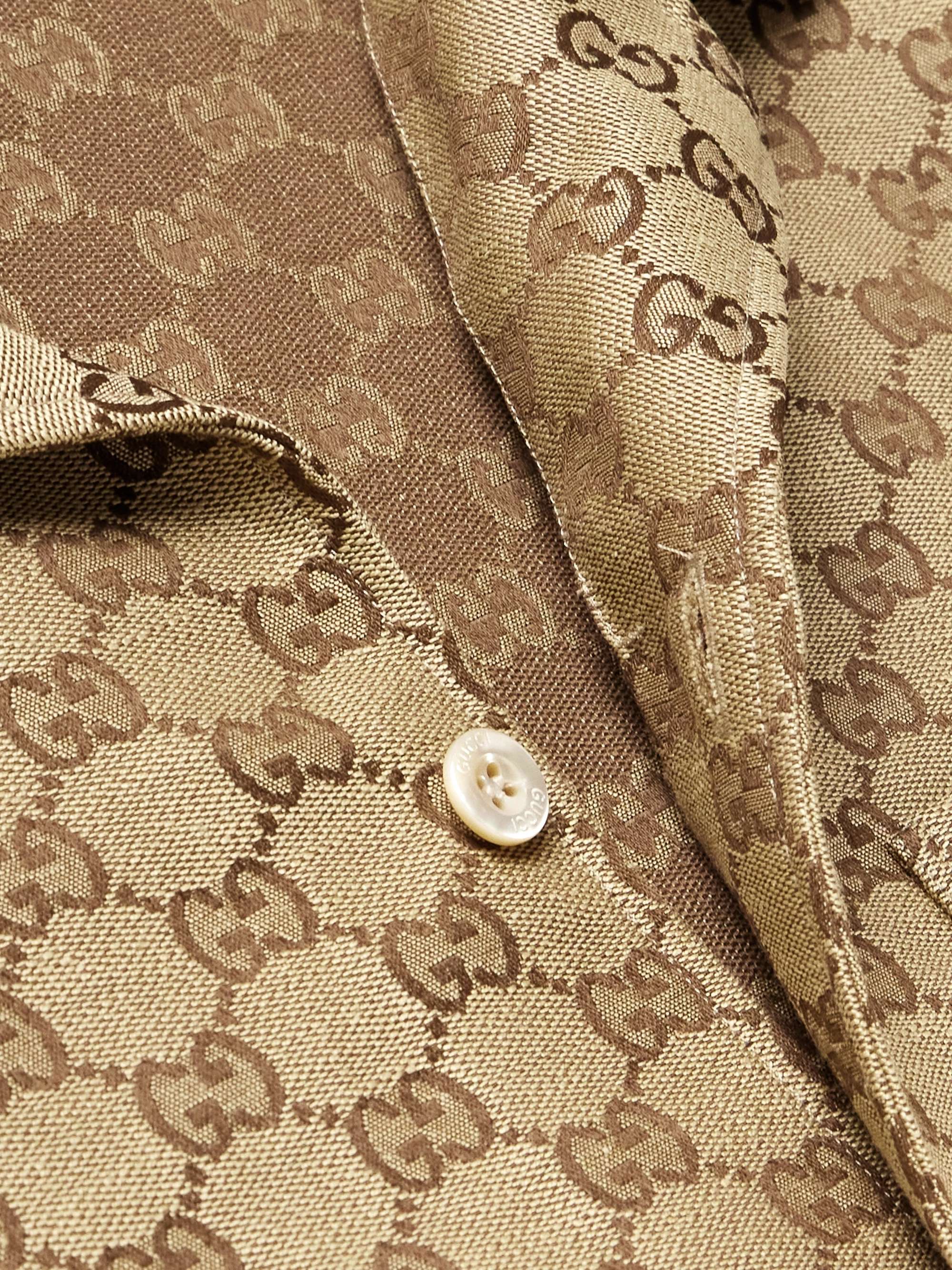Camp-Collar Monogrammed Linen-Blend Jacquard Shirt view