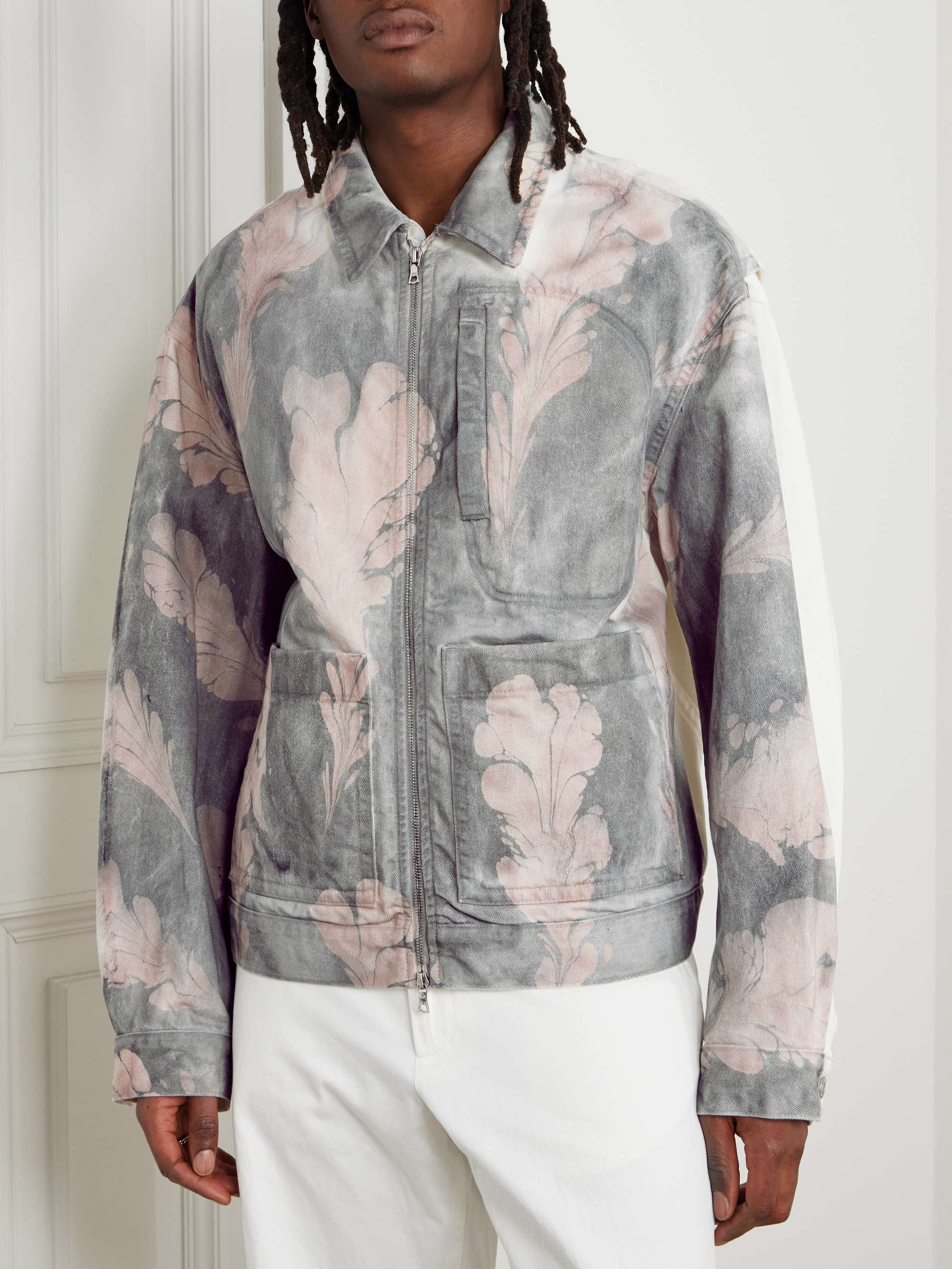 Floral-Print Denim Jacket view