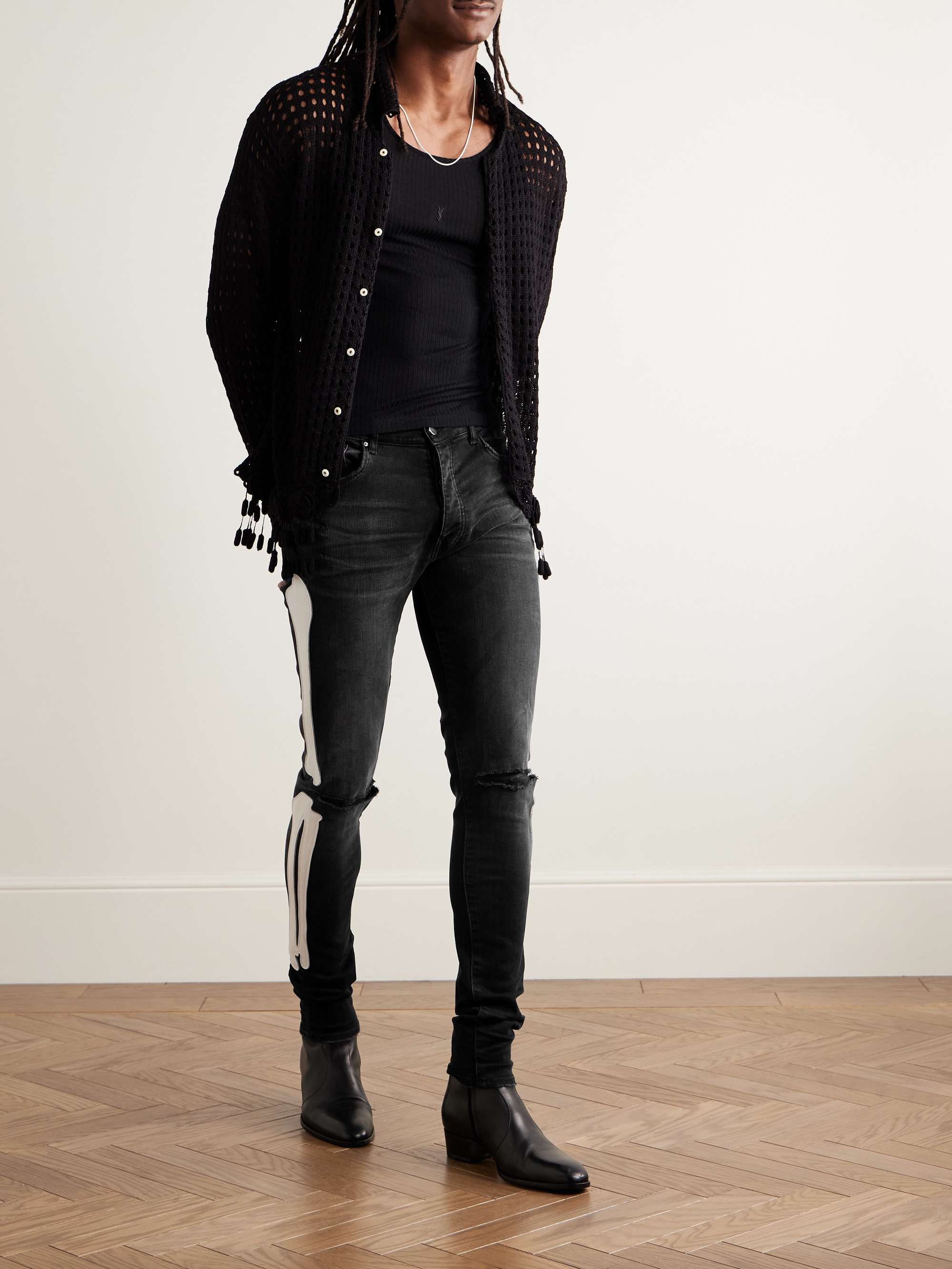 Bones Skinny-Fit Appliquéd Distressed Jeans view