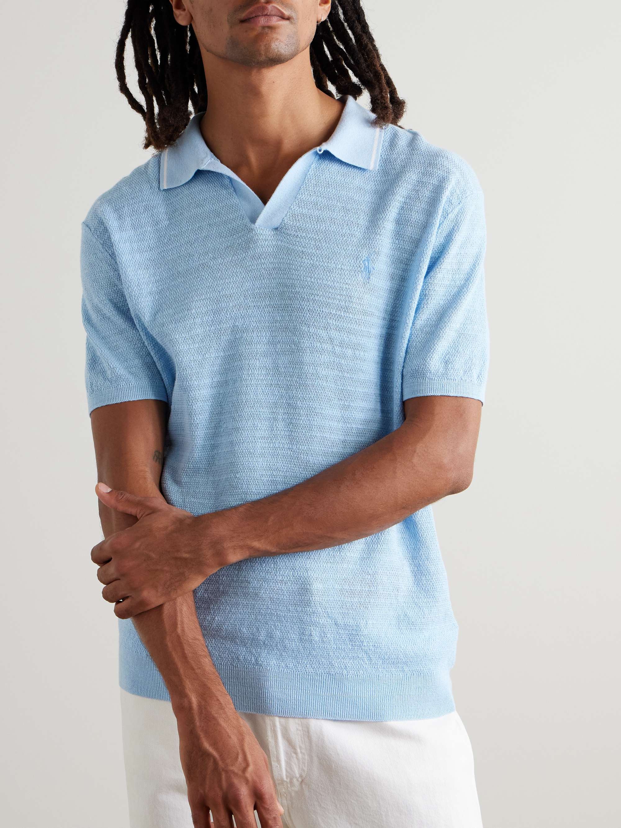Logo-Embroidered Cotton and Linen-Blend Polo Shirt view