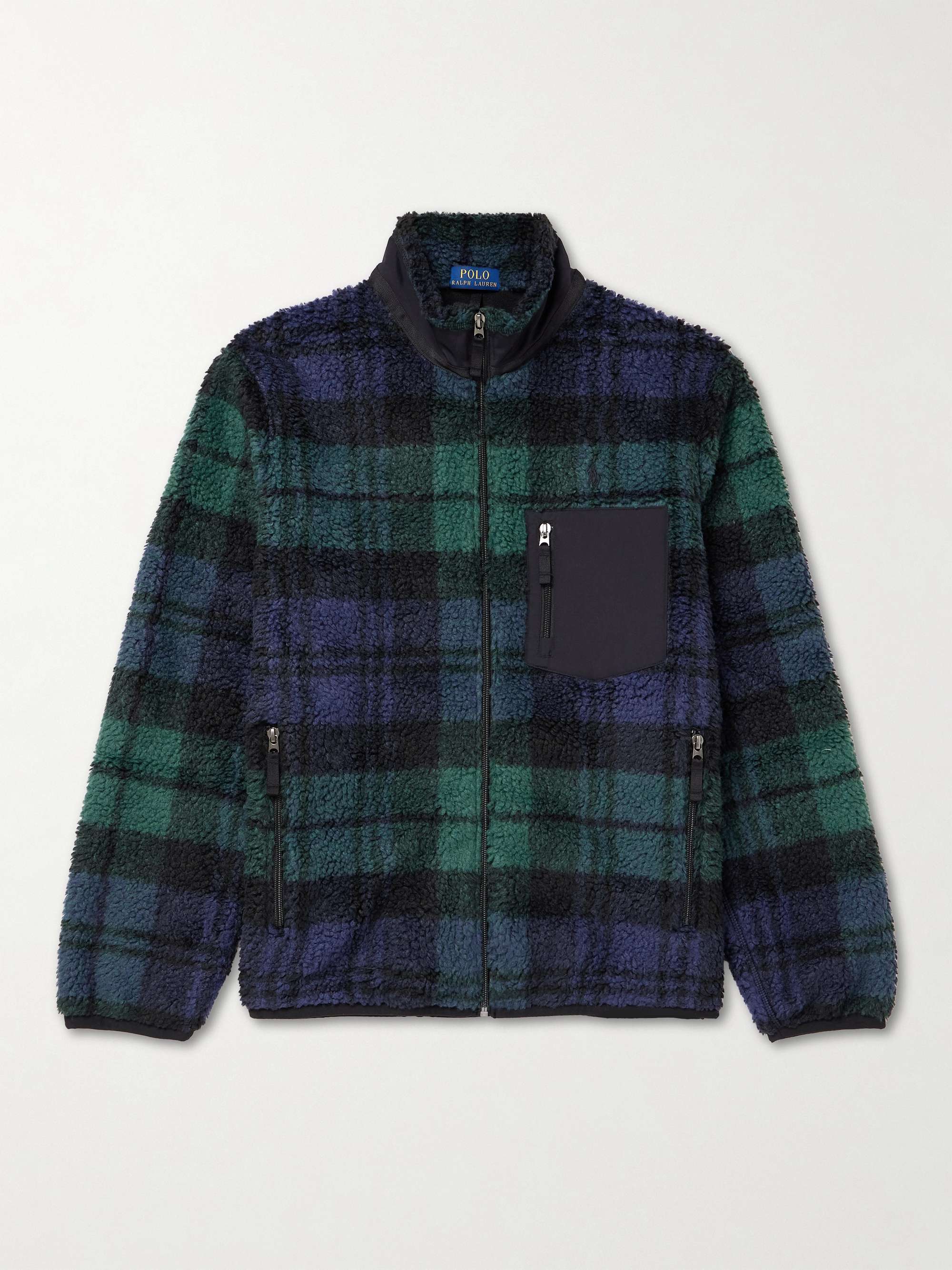 Shell-Trimmed Checked Fleece Jacket view