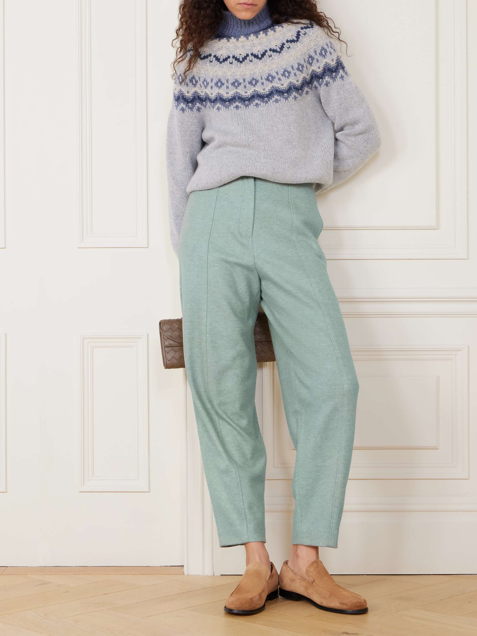 Pleated tapered cashmere-blend pants view