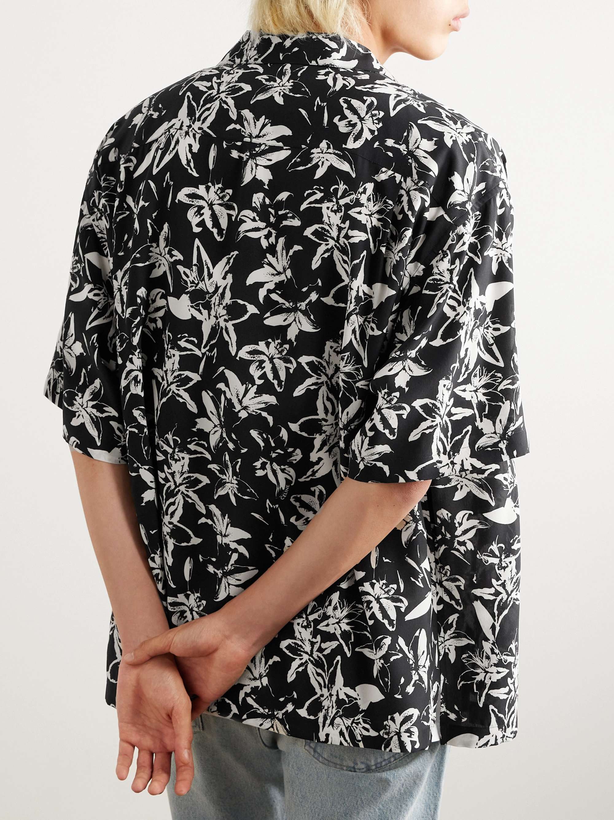 Camp-Collar Floral-Print Silk-Satin Shirt view