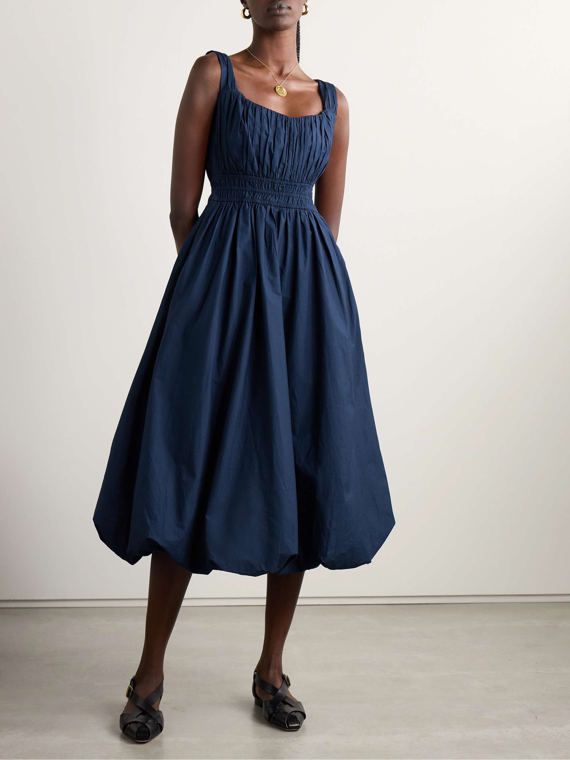 Emmet pleated cotton-poplin midi dress view