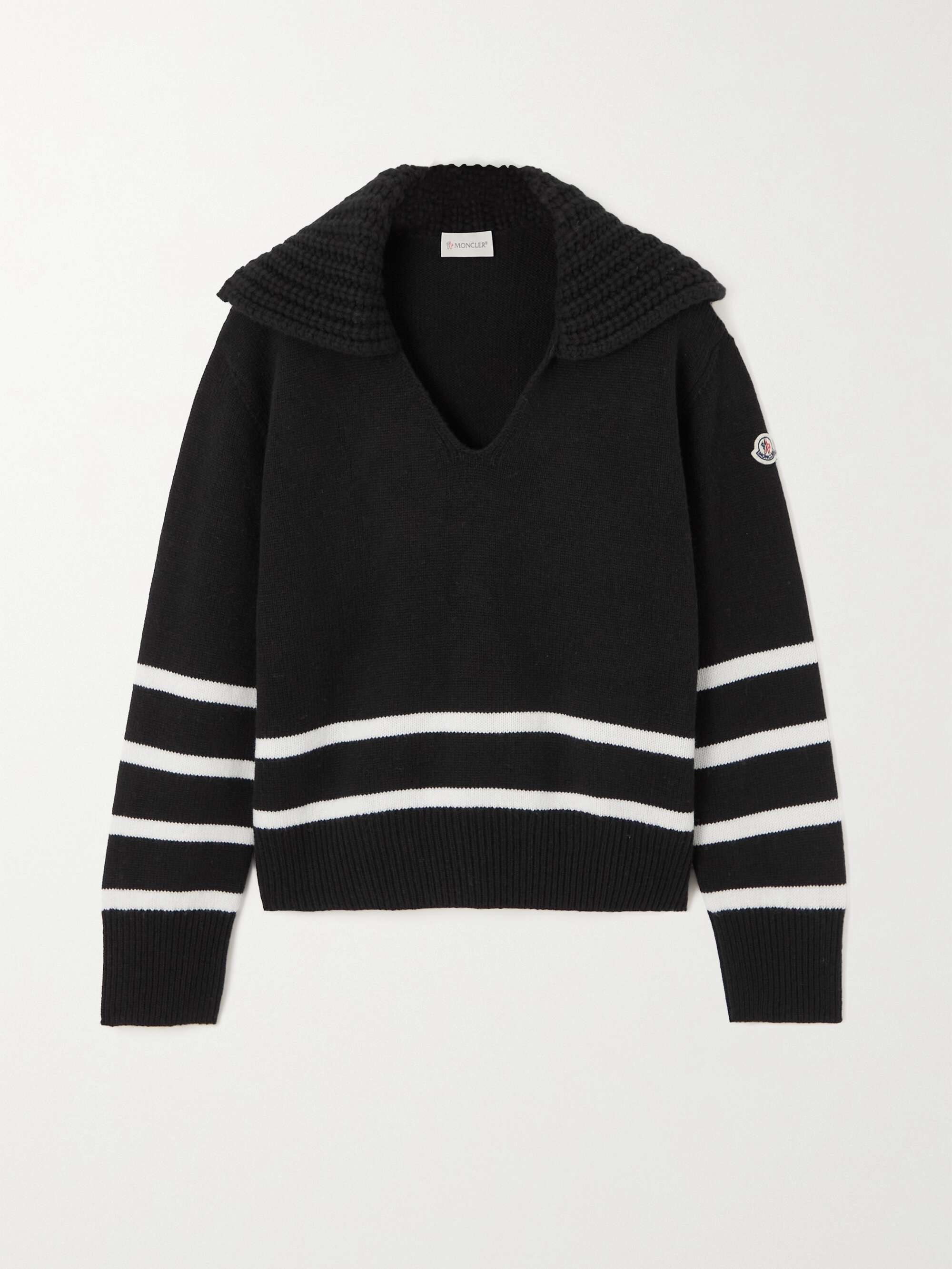 Appliquéd striped wool and cashmere-blend sweater view