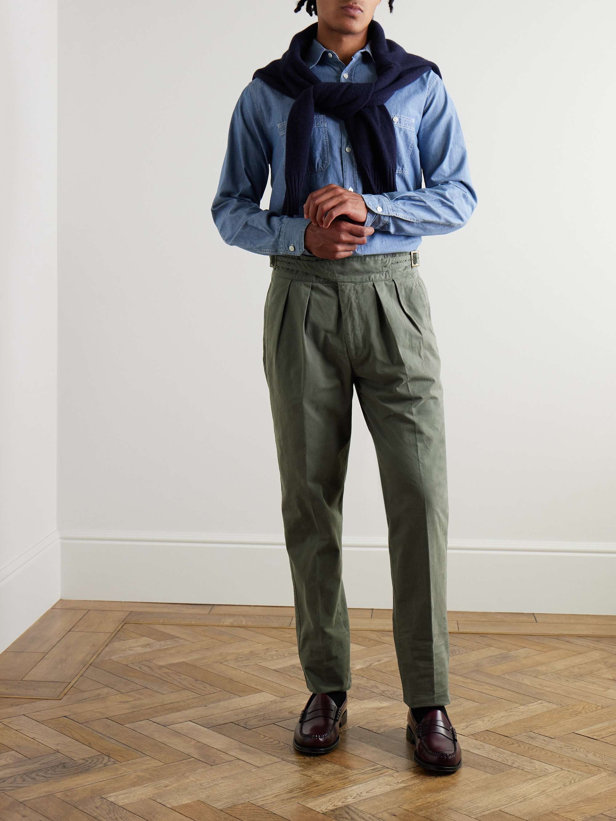 Manny Tapered Pleated Cotton-Twill Trousers view