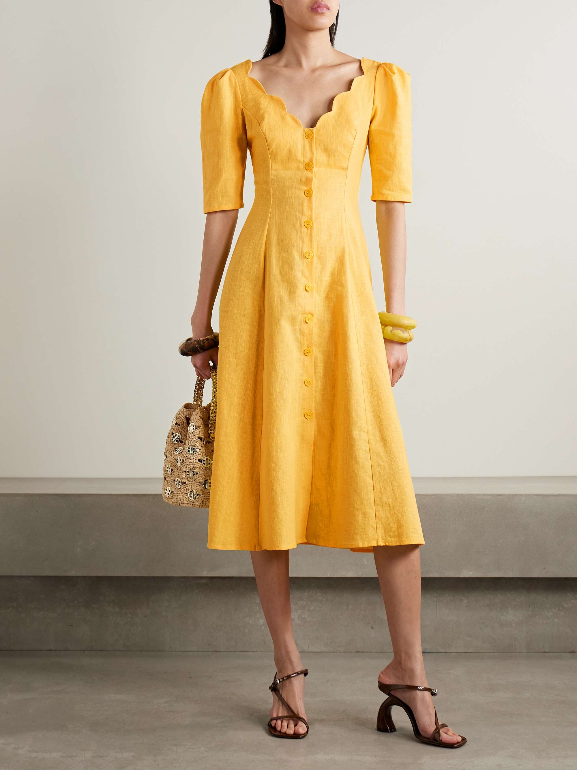 Scalloped ramie midi dress view