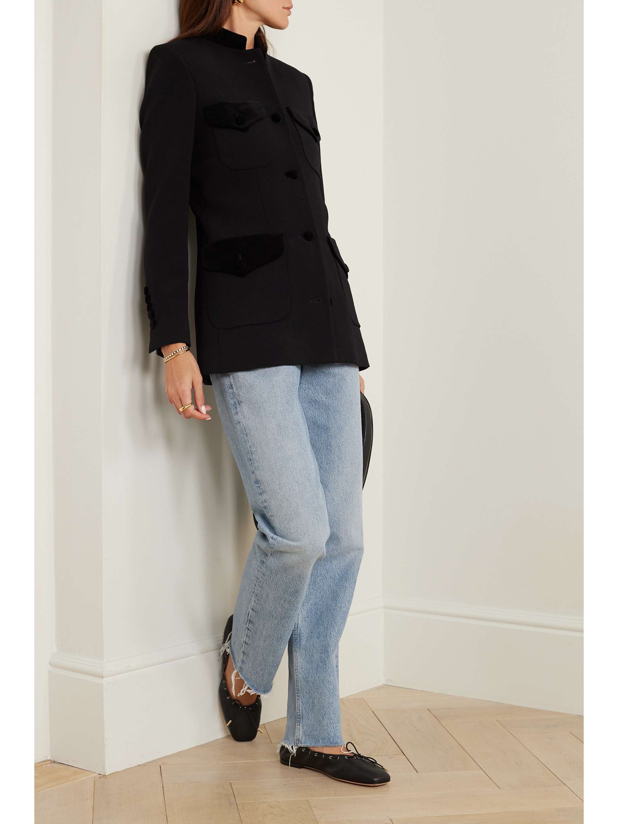+ NET SUSTAIN Raja velvet-trimmed wool jacket view