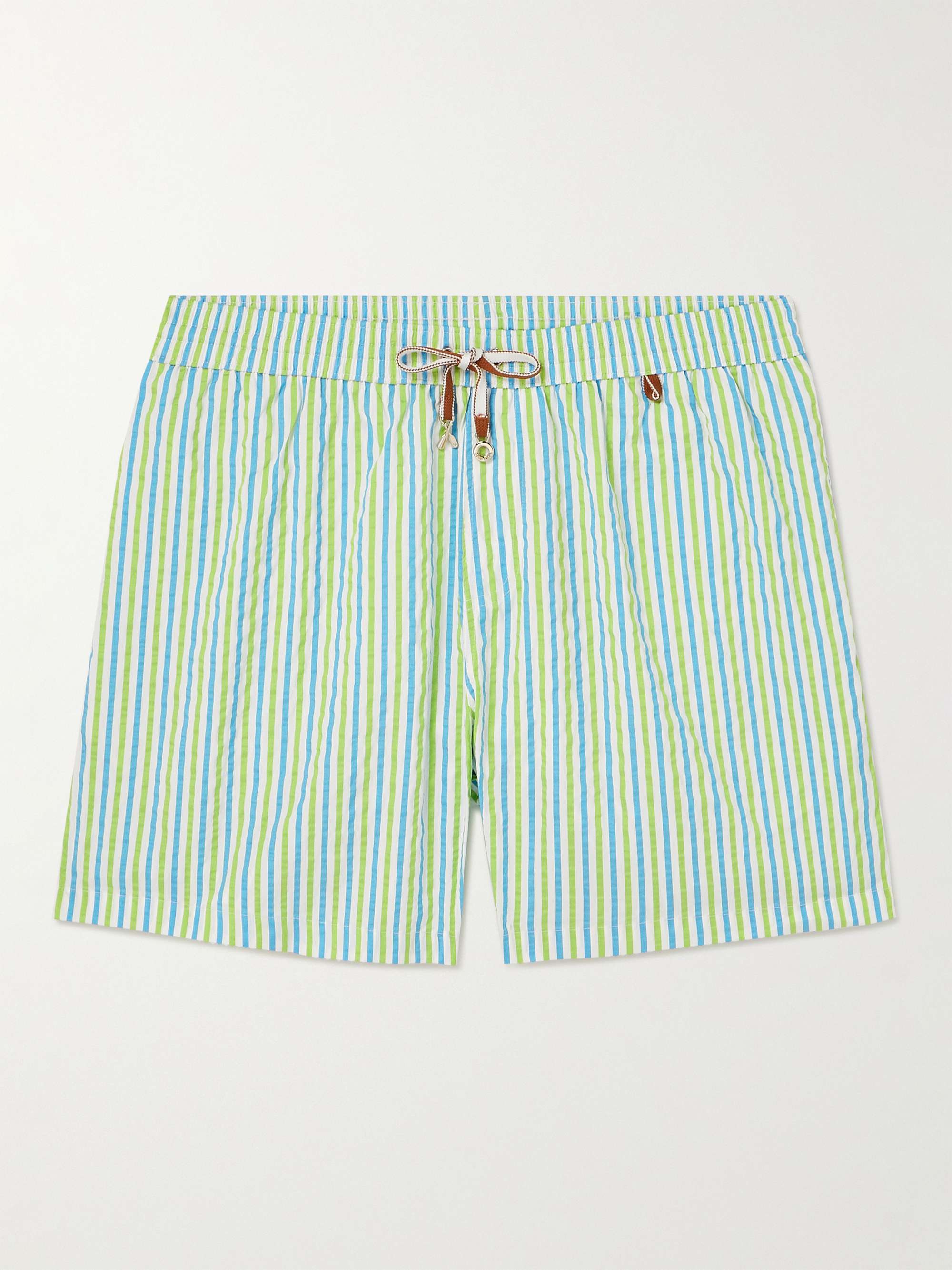 Bay Straight-Leg Mid-Length Striped Seersucker Swim Shorts view