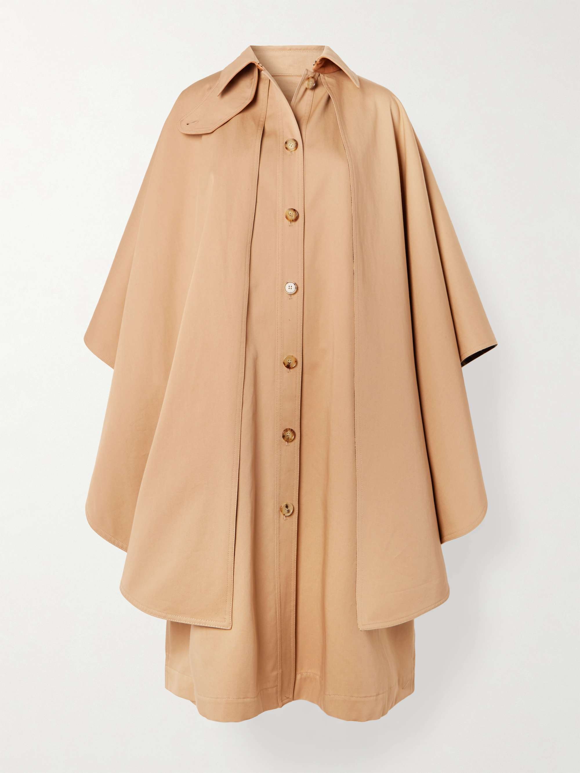 Cape-effect layered leather-trimmed cotton-gabardine trench coat view