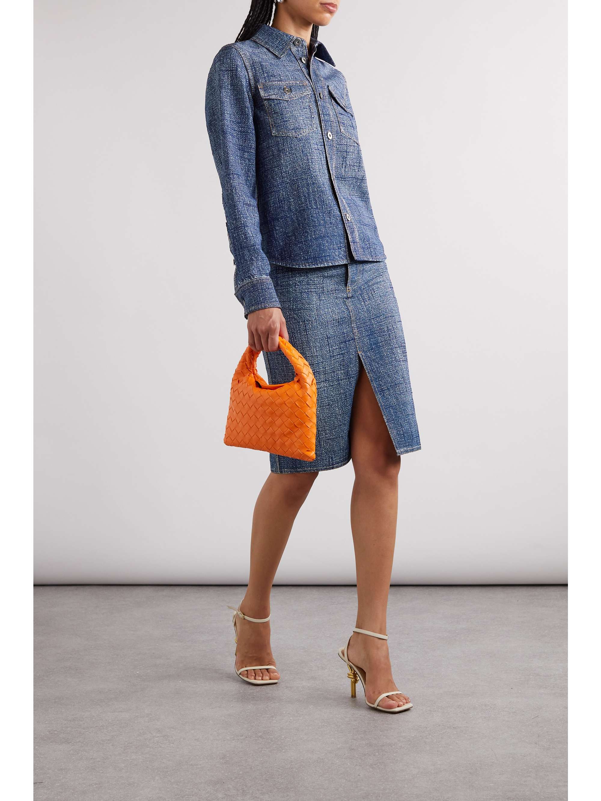 Denim-effect woven midi skirt view
