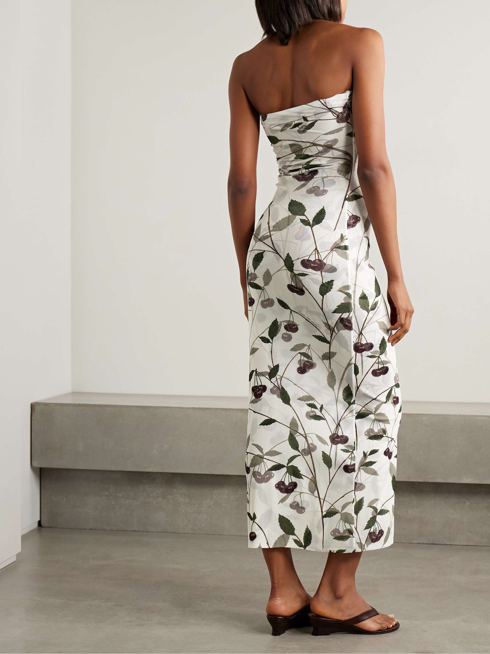 Strapless ruched printed stretch-mesh maxi dress view