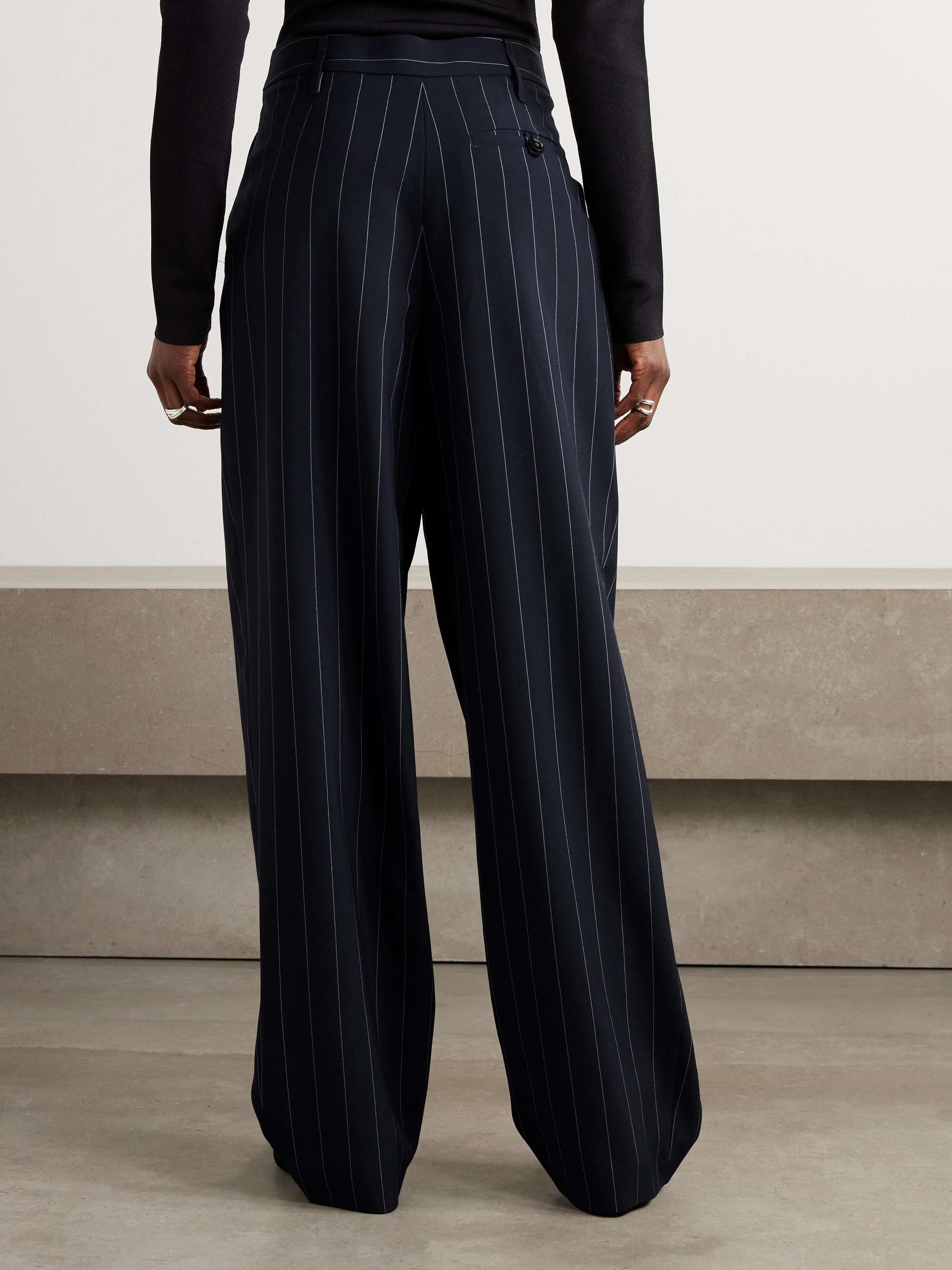 Paneled pinstriped wool-blend wide-leg pants view