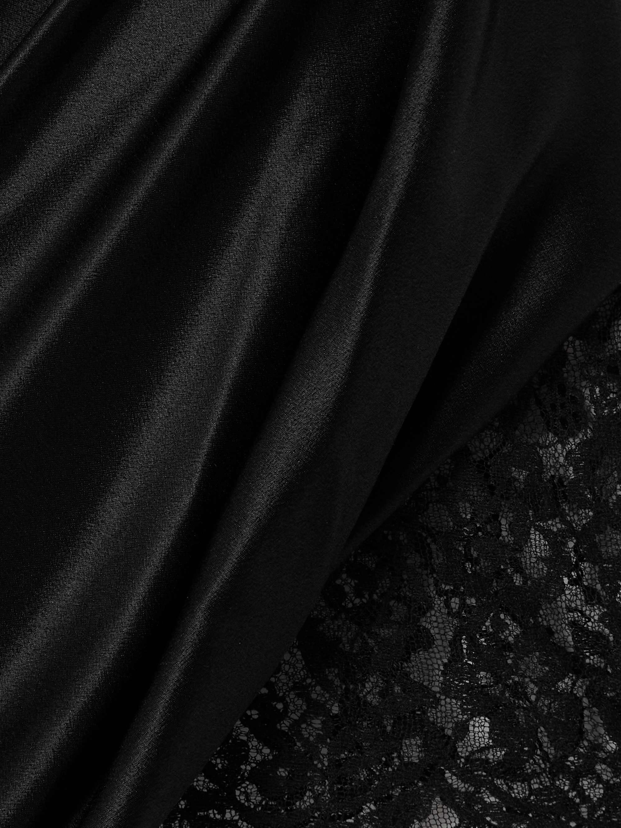 Strapless draped lace-trimmed silk-satin mini dress view