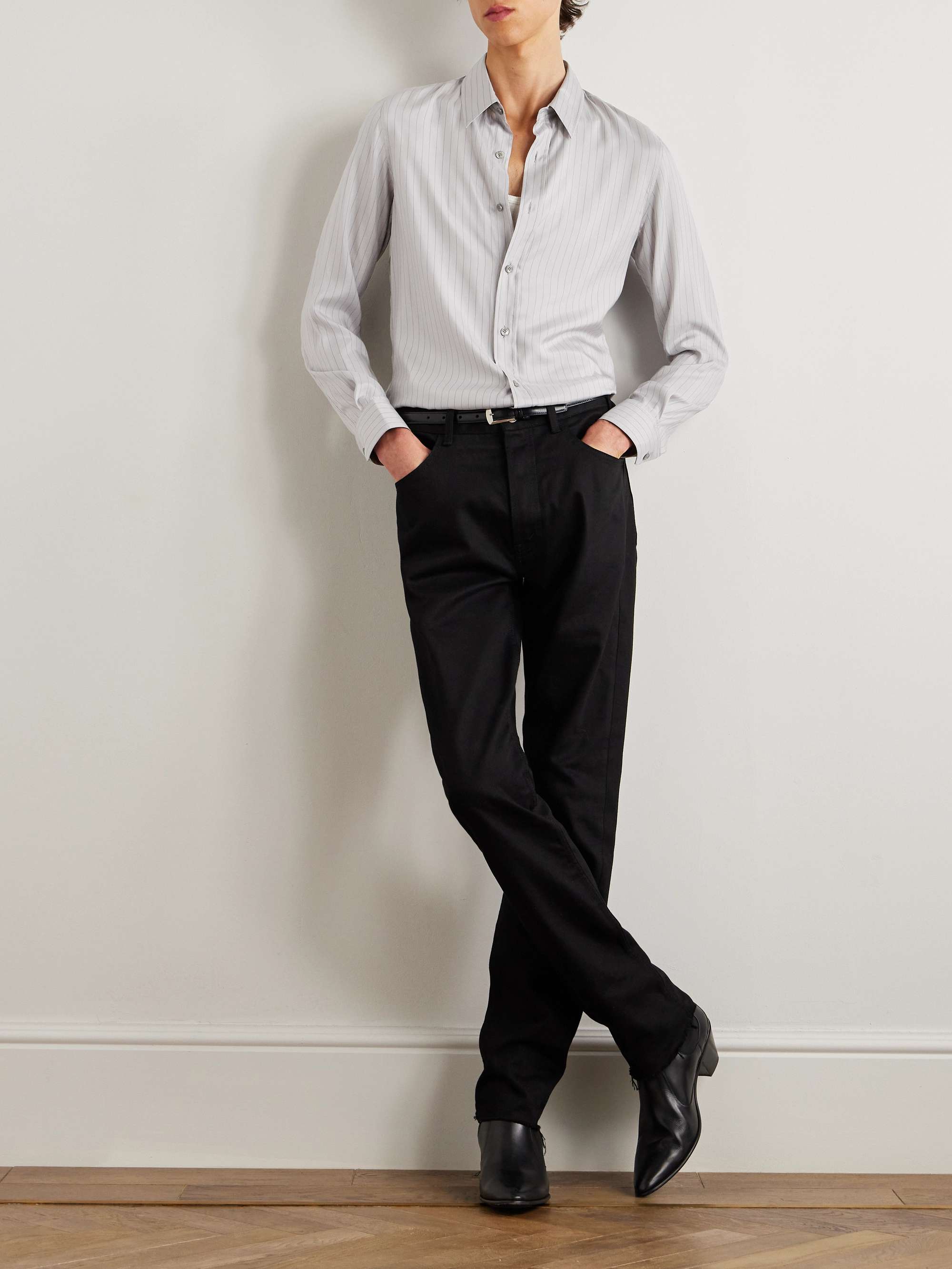 Slim-Fit Striped Silk Shirt view