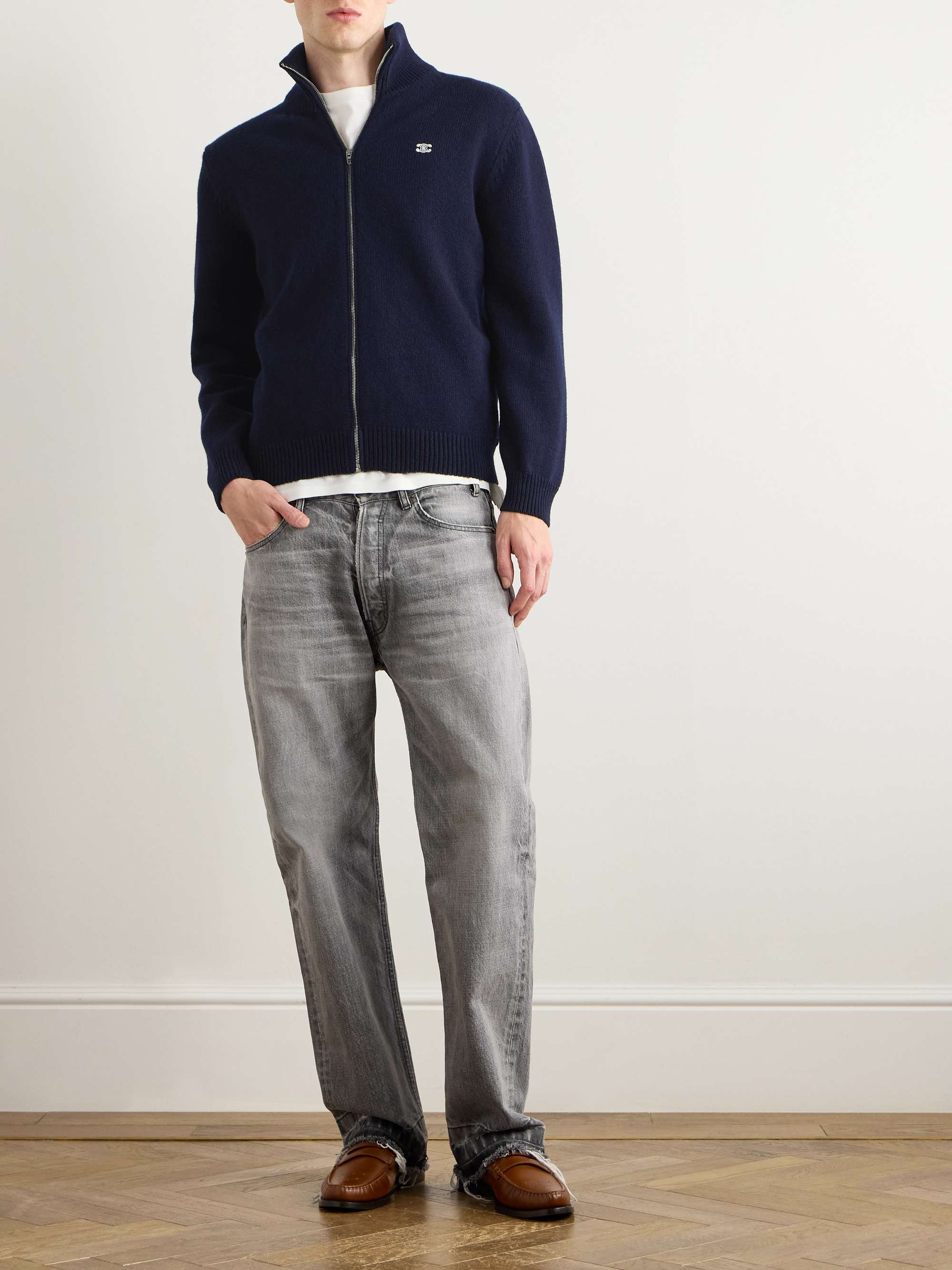 Logo-Embroidered Wool and Cashmere-Blend Zip-Up Cardigan view