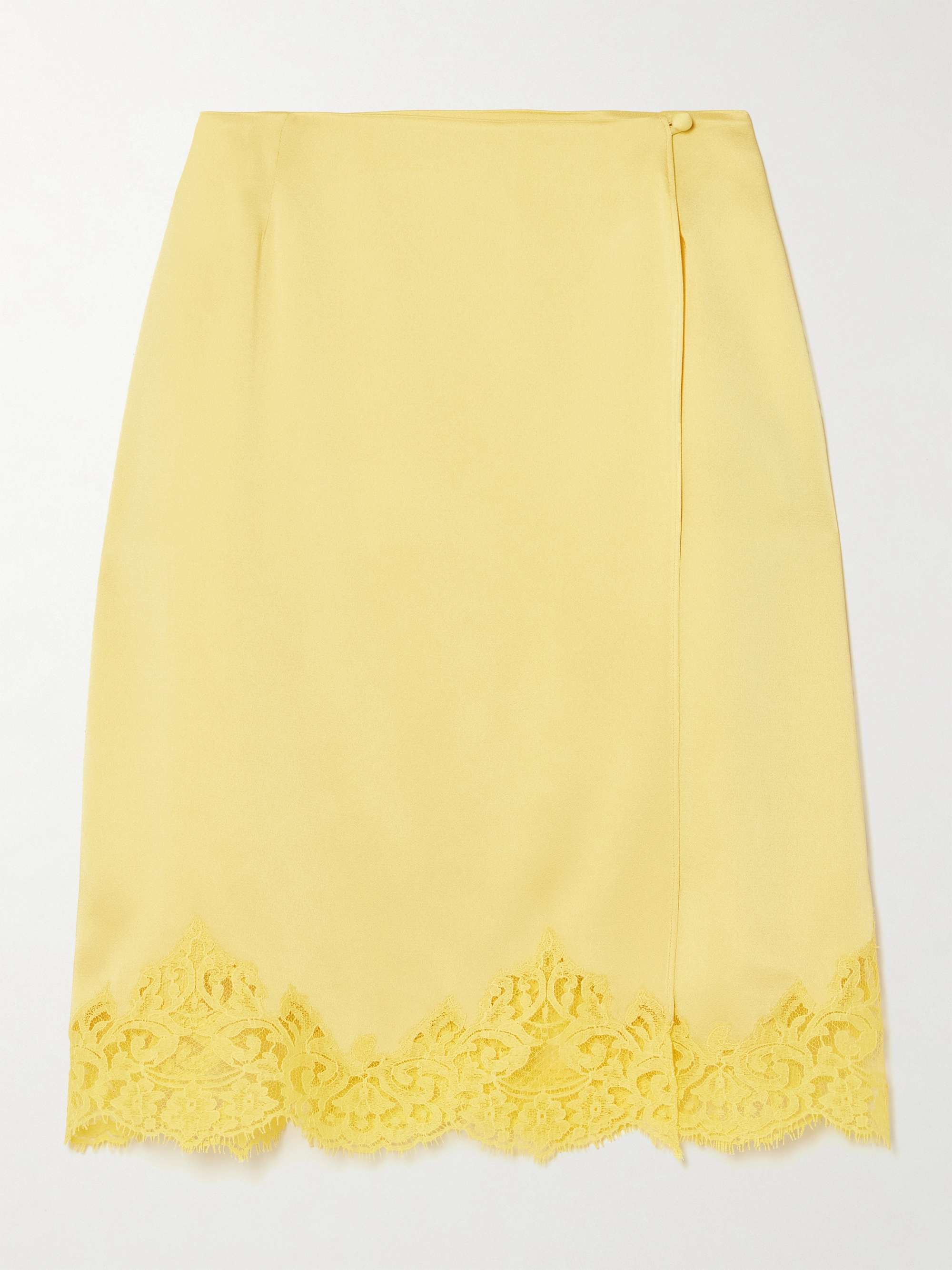 Iconic wrap-effect lace-trimmed satin skirt view