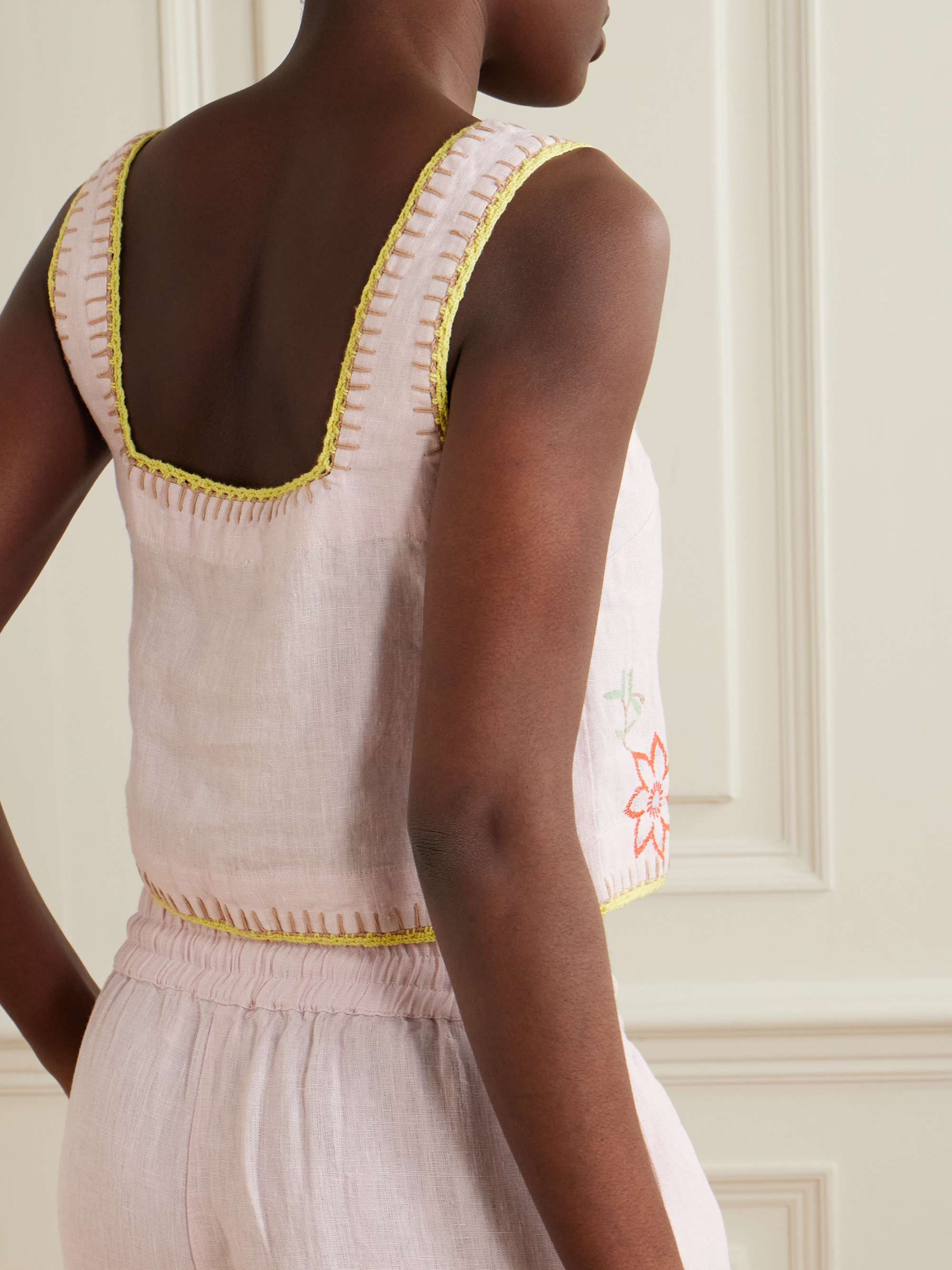 Olivia tie-detailed embroidered linen top view