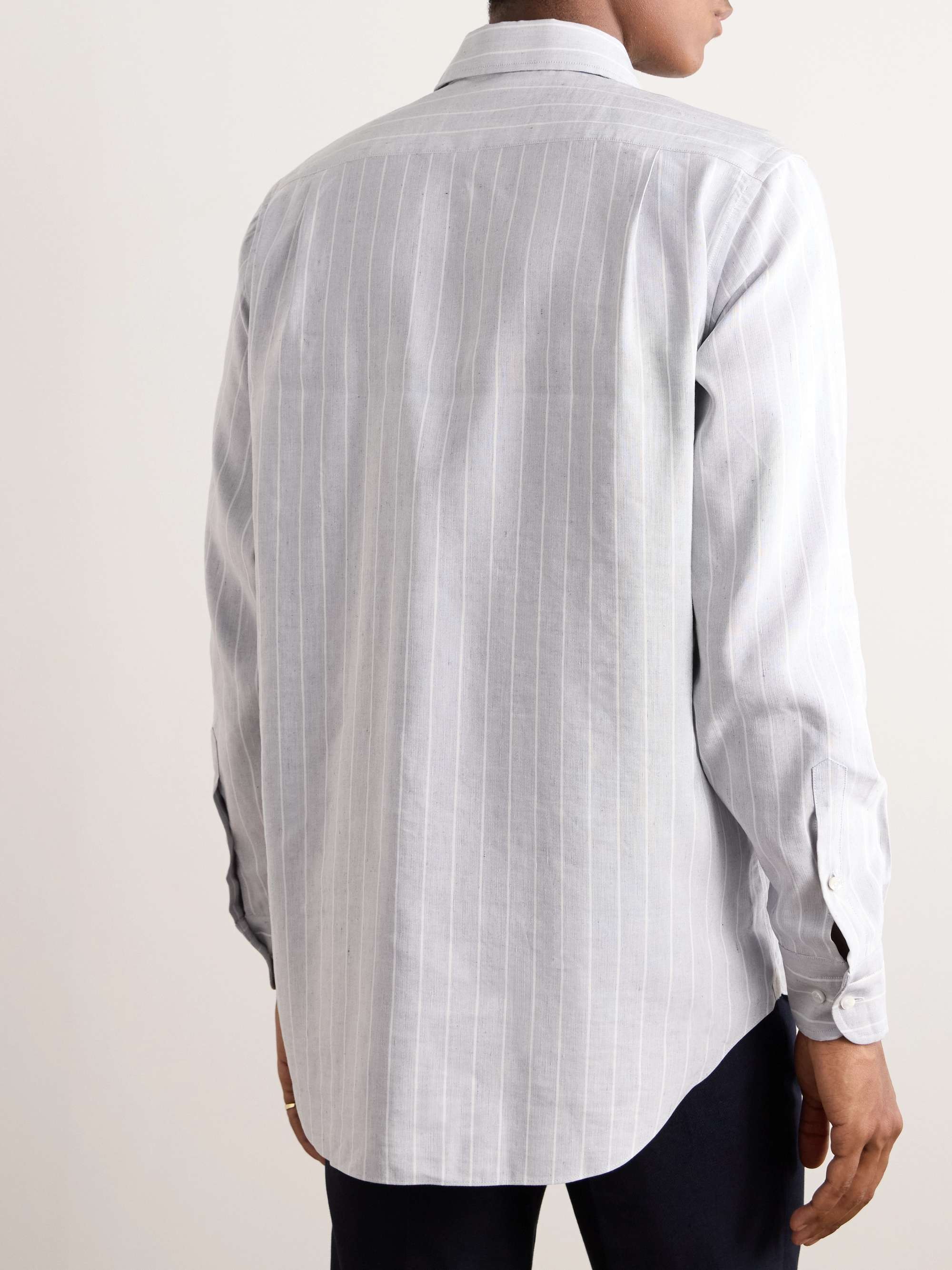 Andre Camp-Collar Striped Linen and Silk-Blend Shirt view