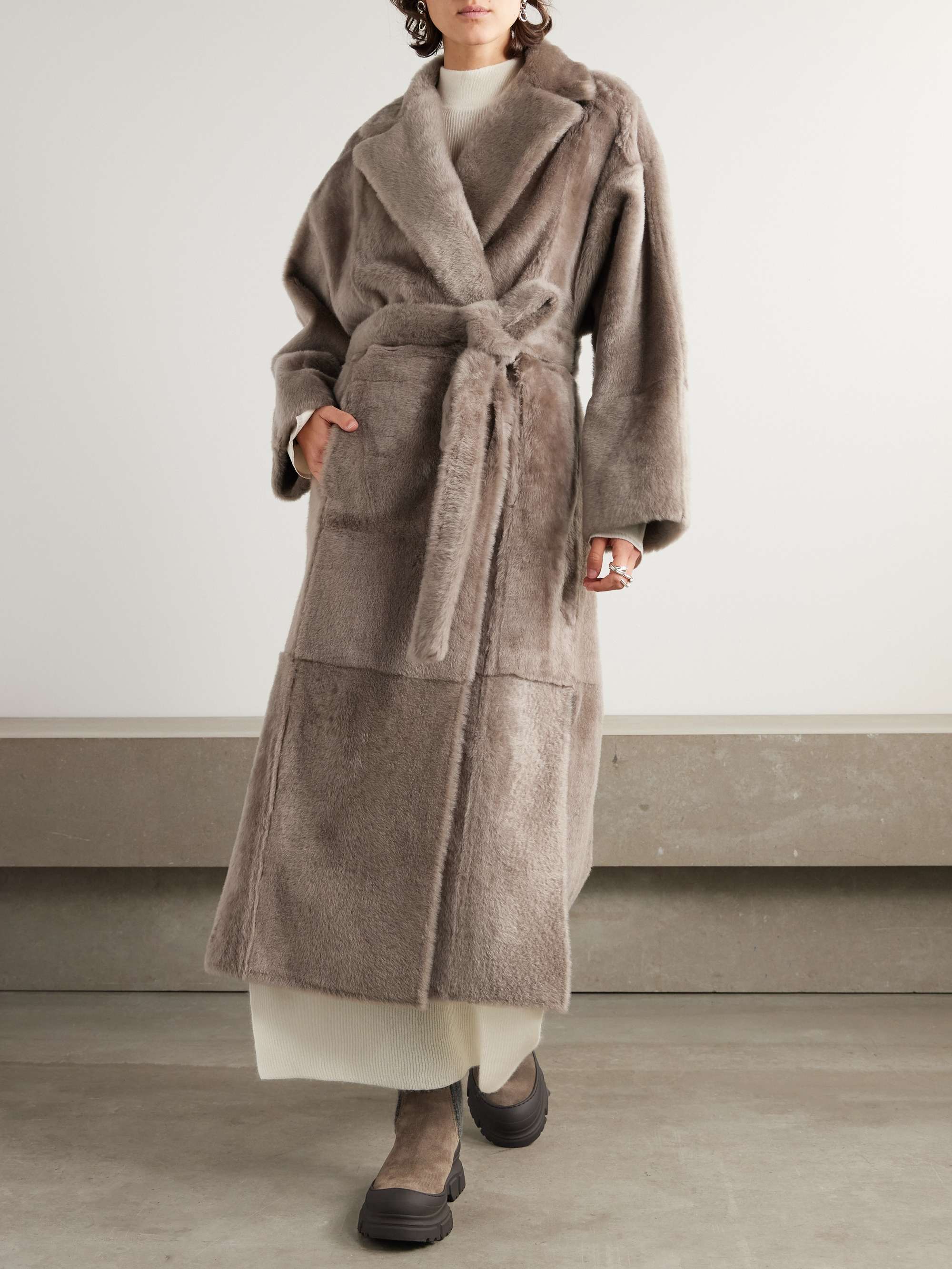 Belted shearling coat view