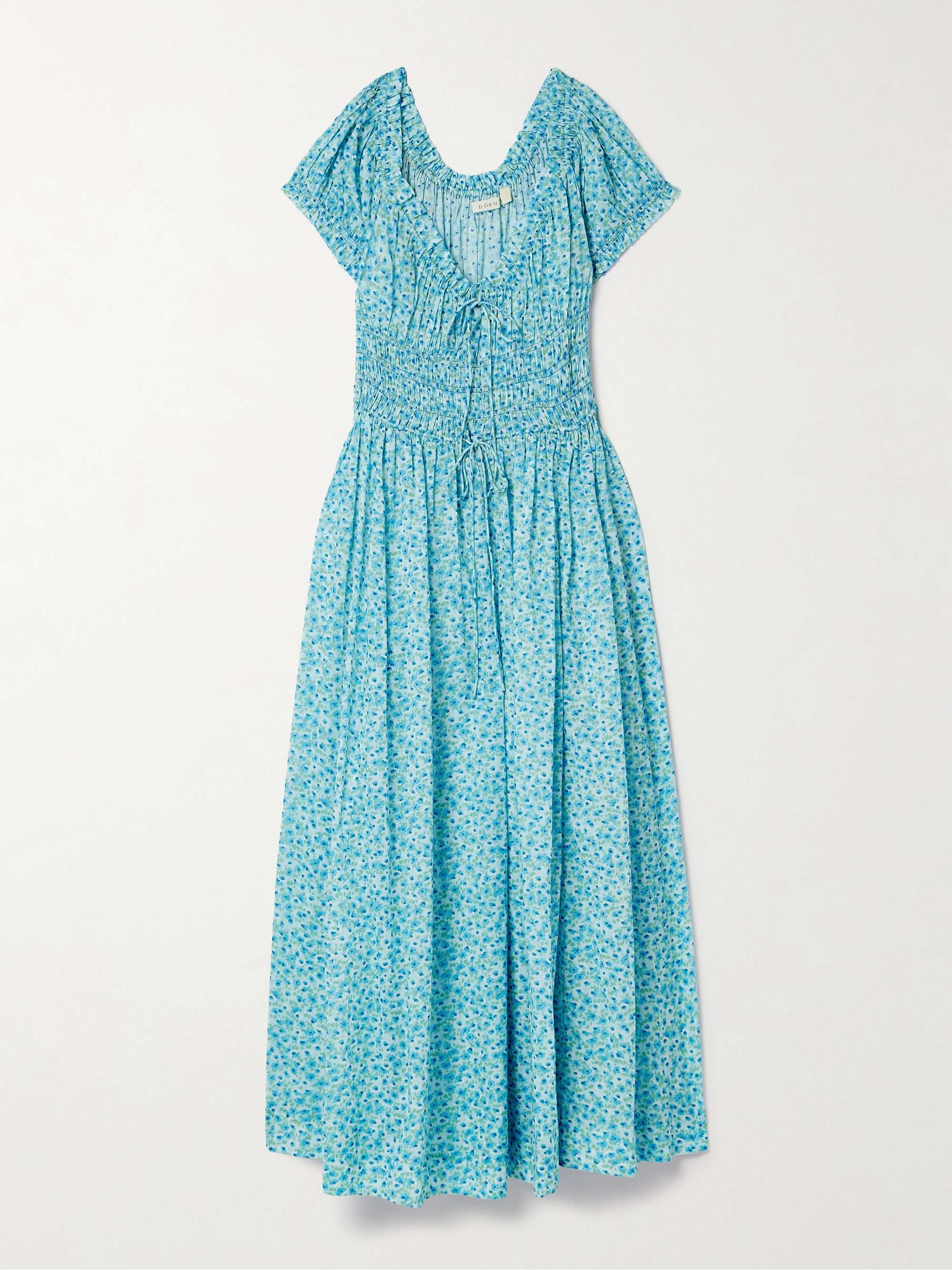 Ashlynn tie-detailed floral-print shirred organic cotton-voile midi dress view