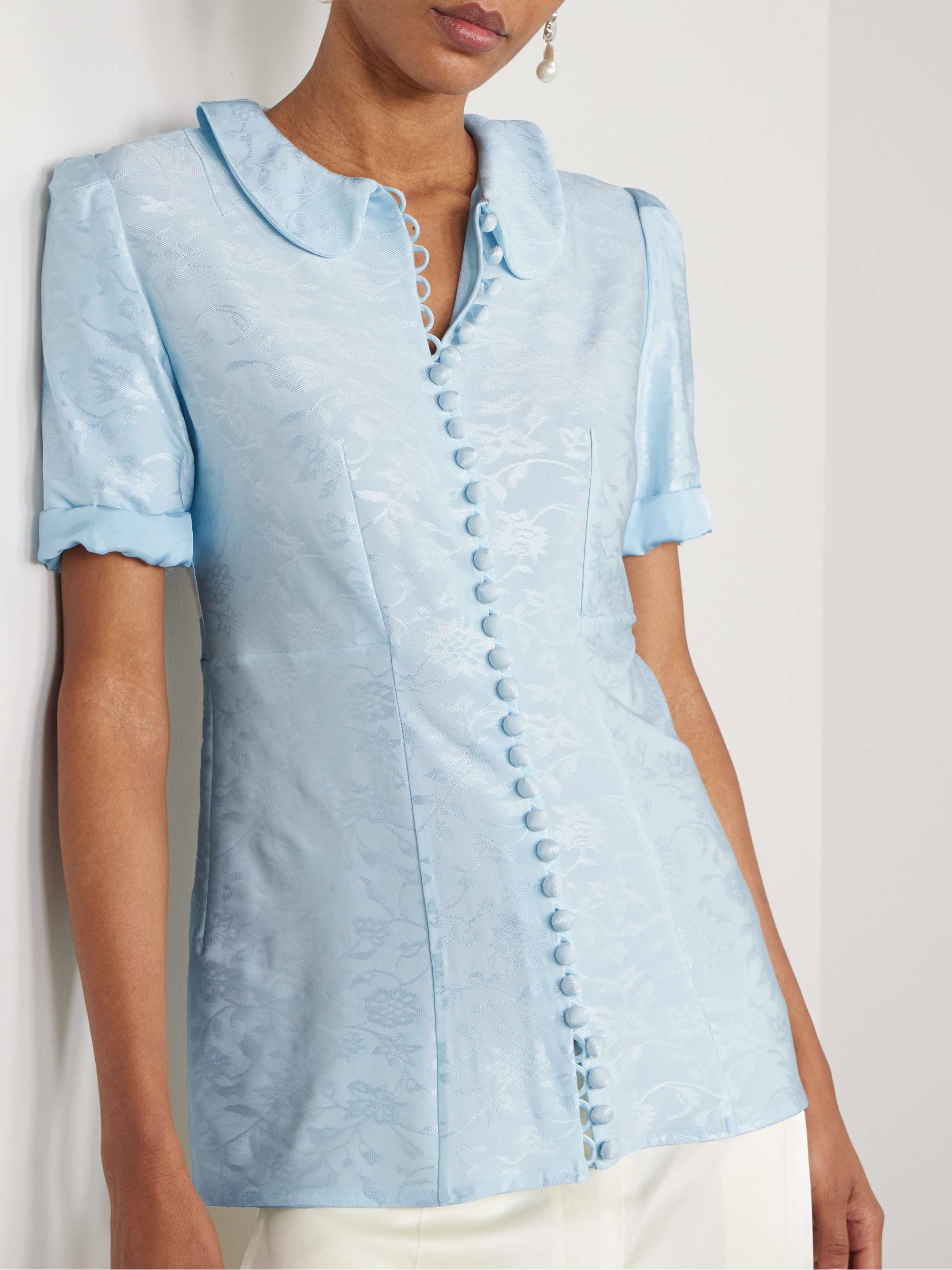 Claudine voile-trimmed satin-jacquard shirt view