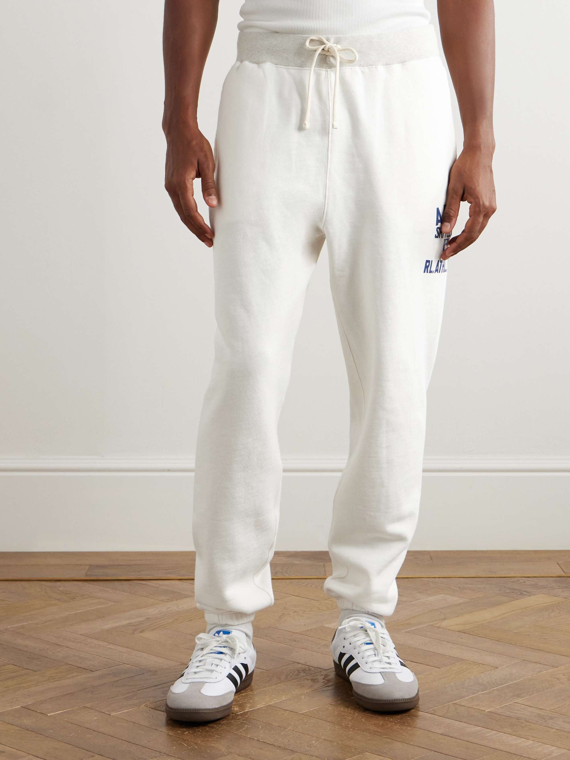 Tapered Logo-Appliquéd Printed Cotton-Blend Jersey Sweatpants view