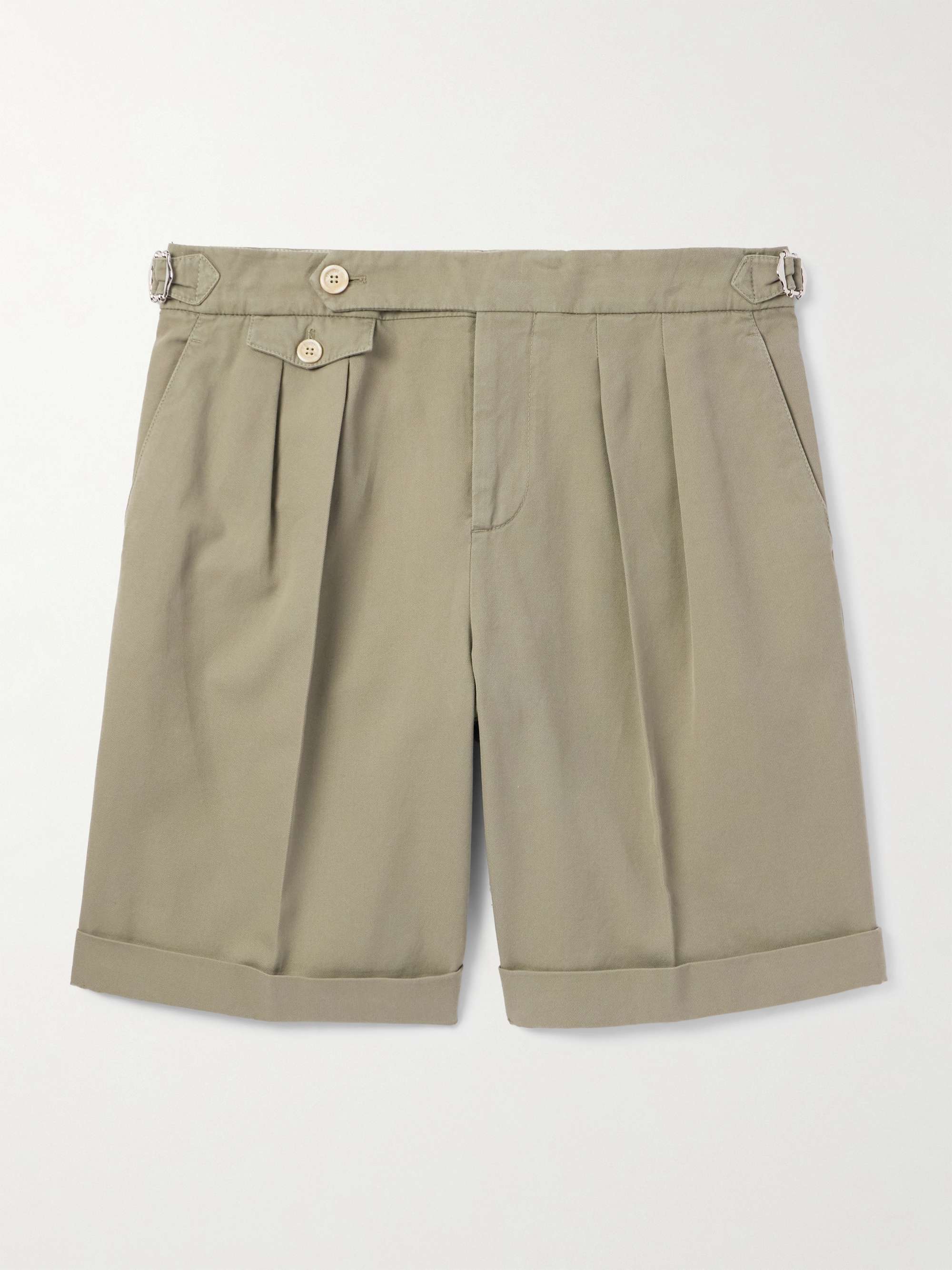 Straight-Leg Pleated Garment-Dyed Cotton-Twill Shorts view