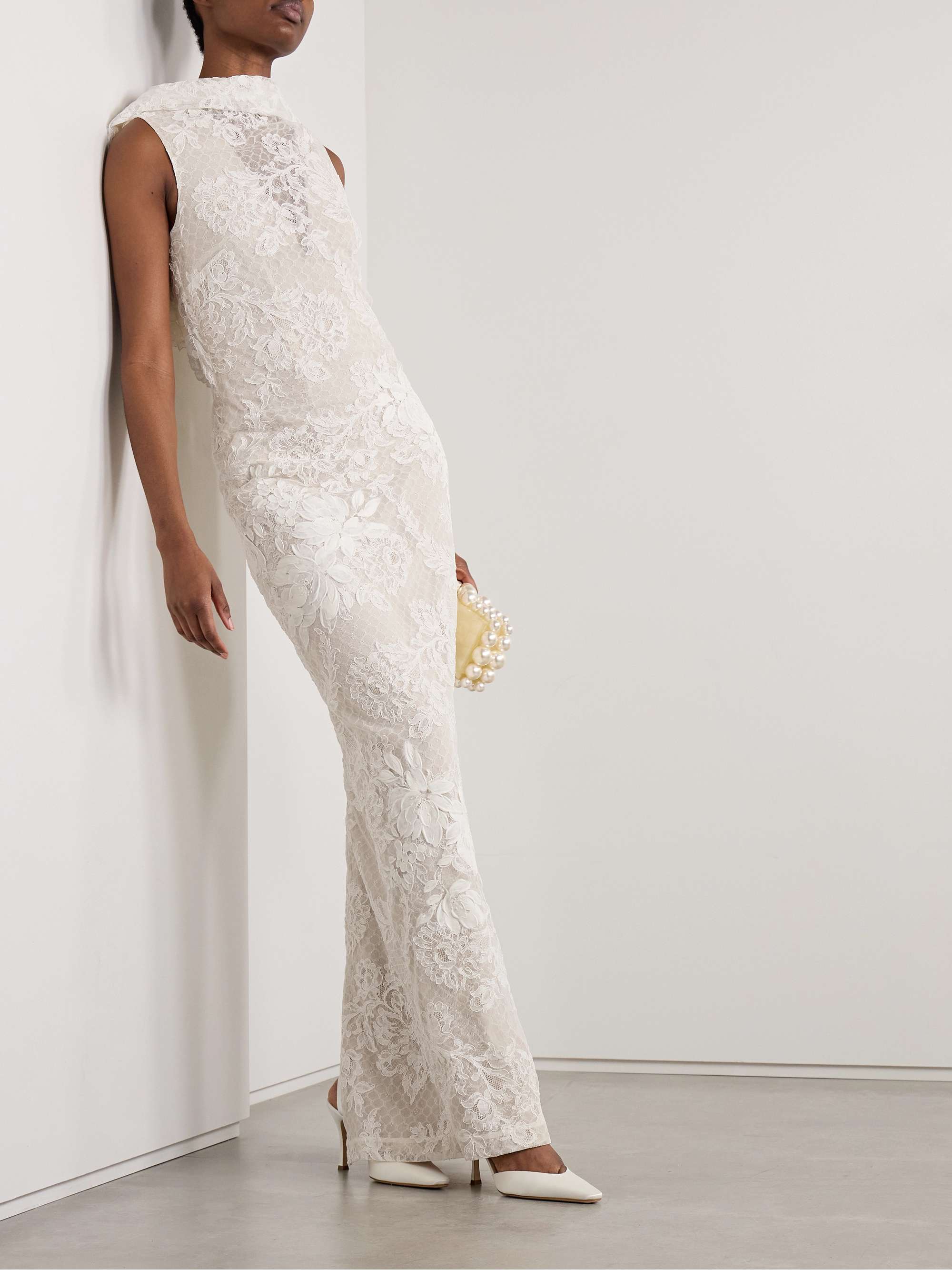 Laurel draped cotton-blend corded lace gown view