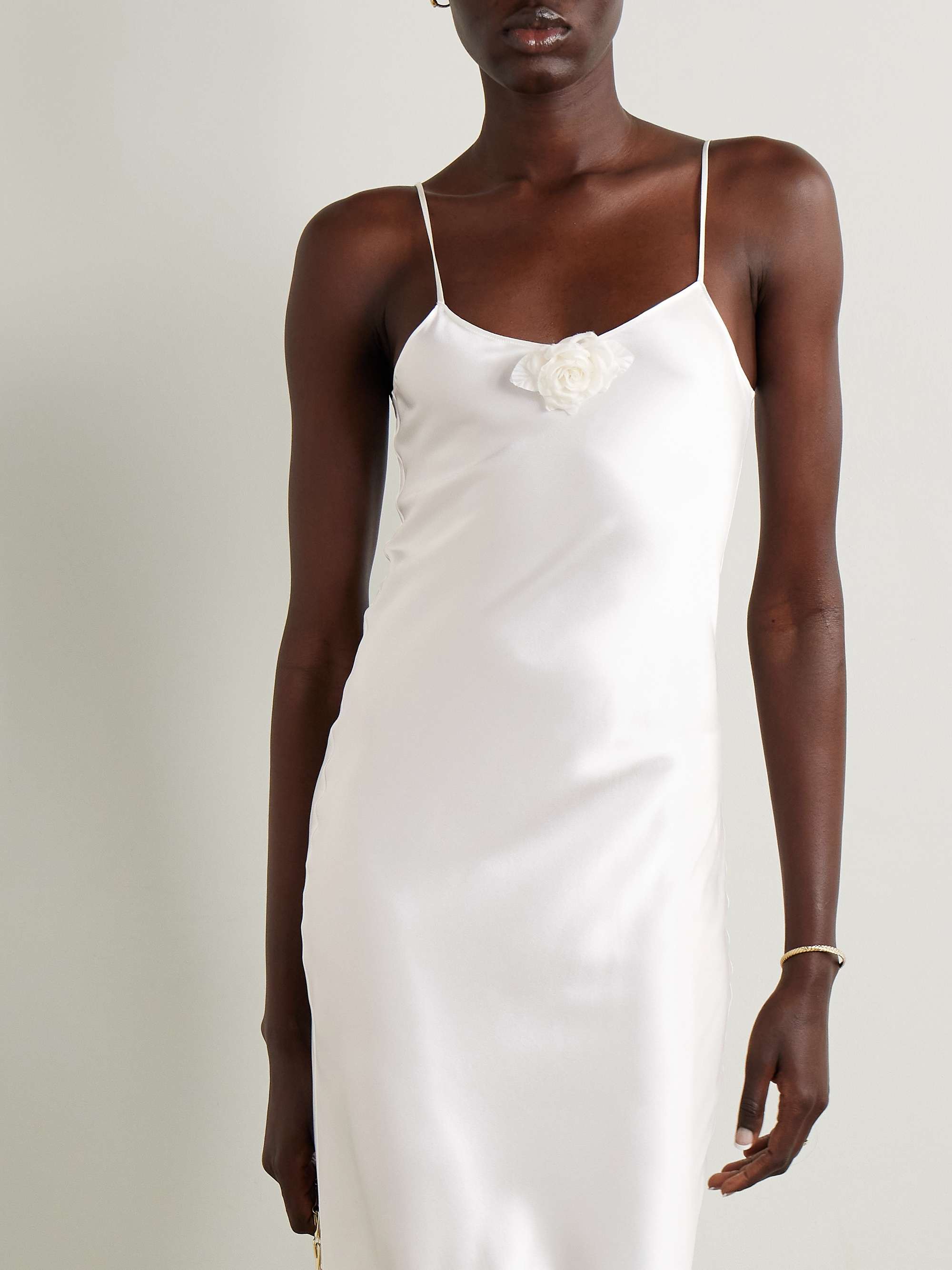 Embellished silk-satin midi dress view