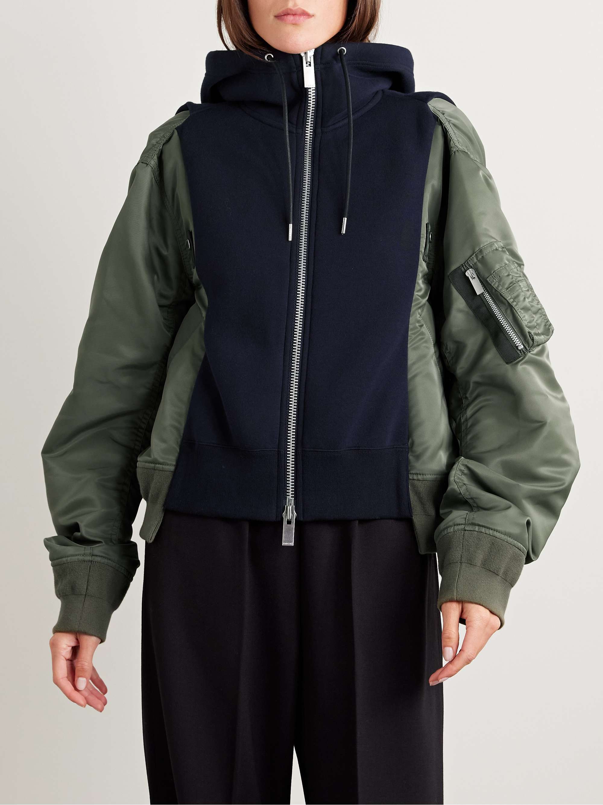 Hooded paneled shell and cotton-blend jersey jacket view