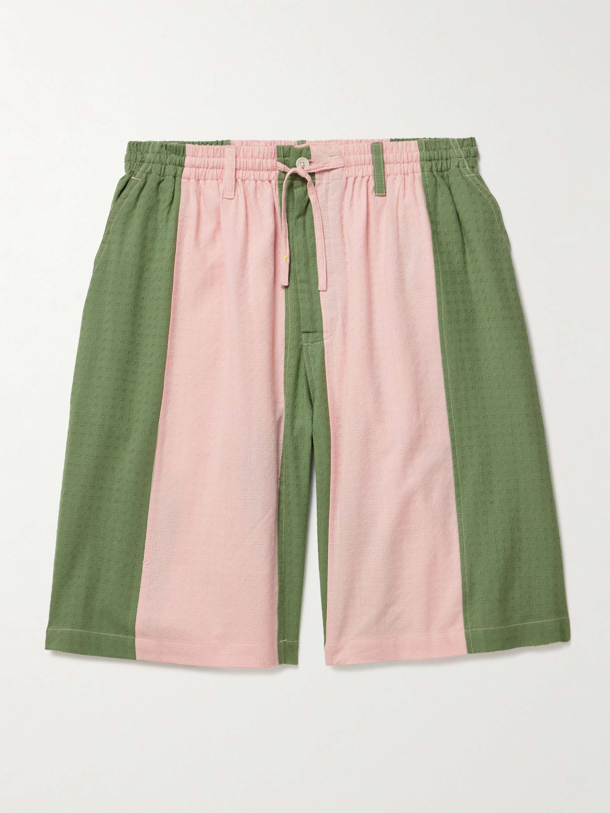 Milo Straight-Leg Striped Cotton-Jacquard Drawstring Shorts view