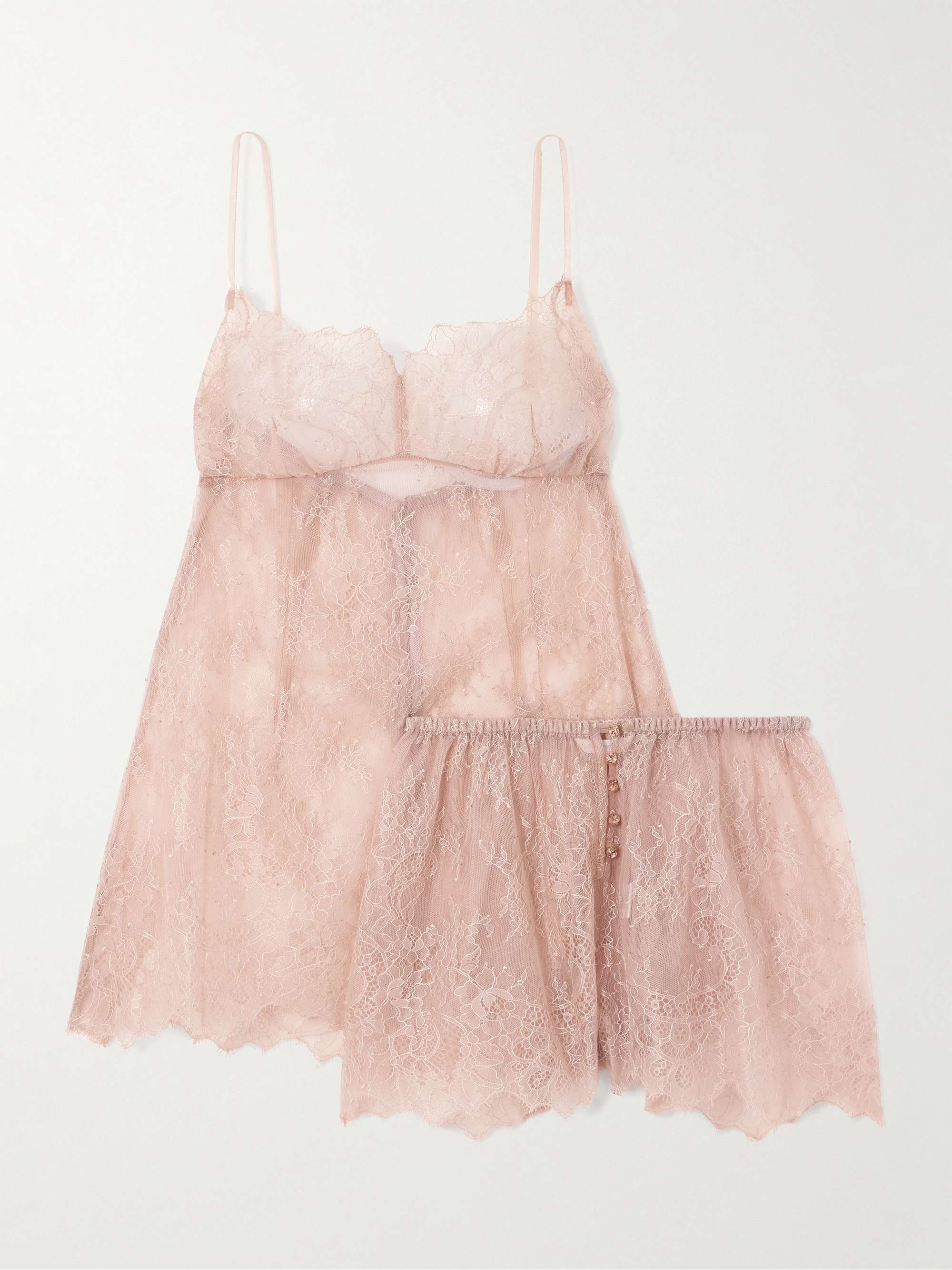 Embellished silk-lace chemise and shorts set view