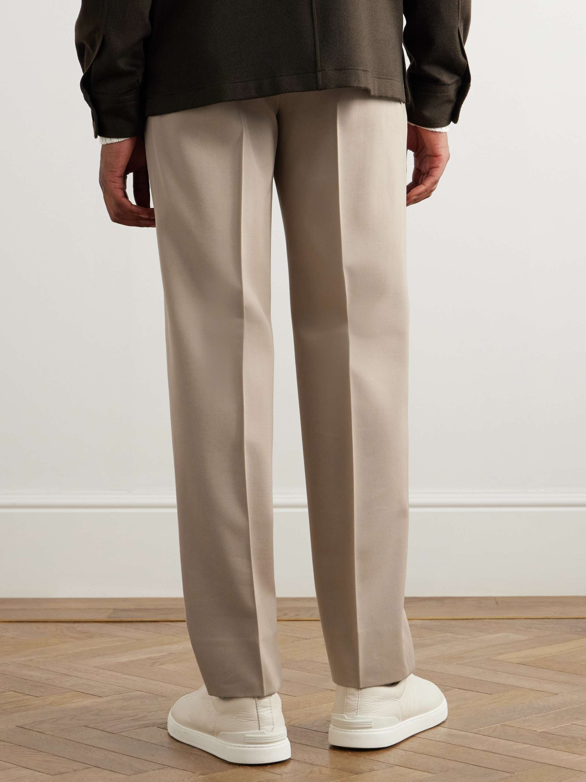 Straight-Leg Pleated Cotton and Wool-Blend Twill Trousers view