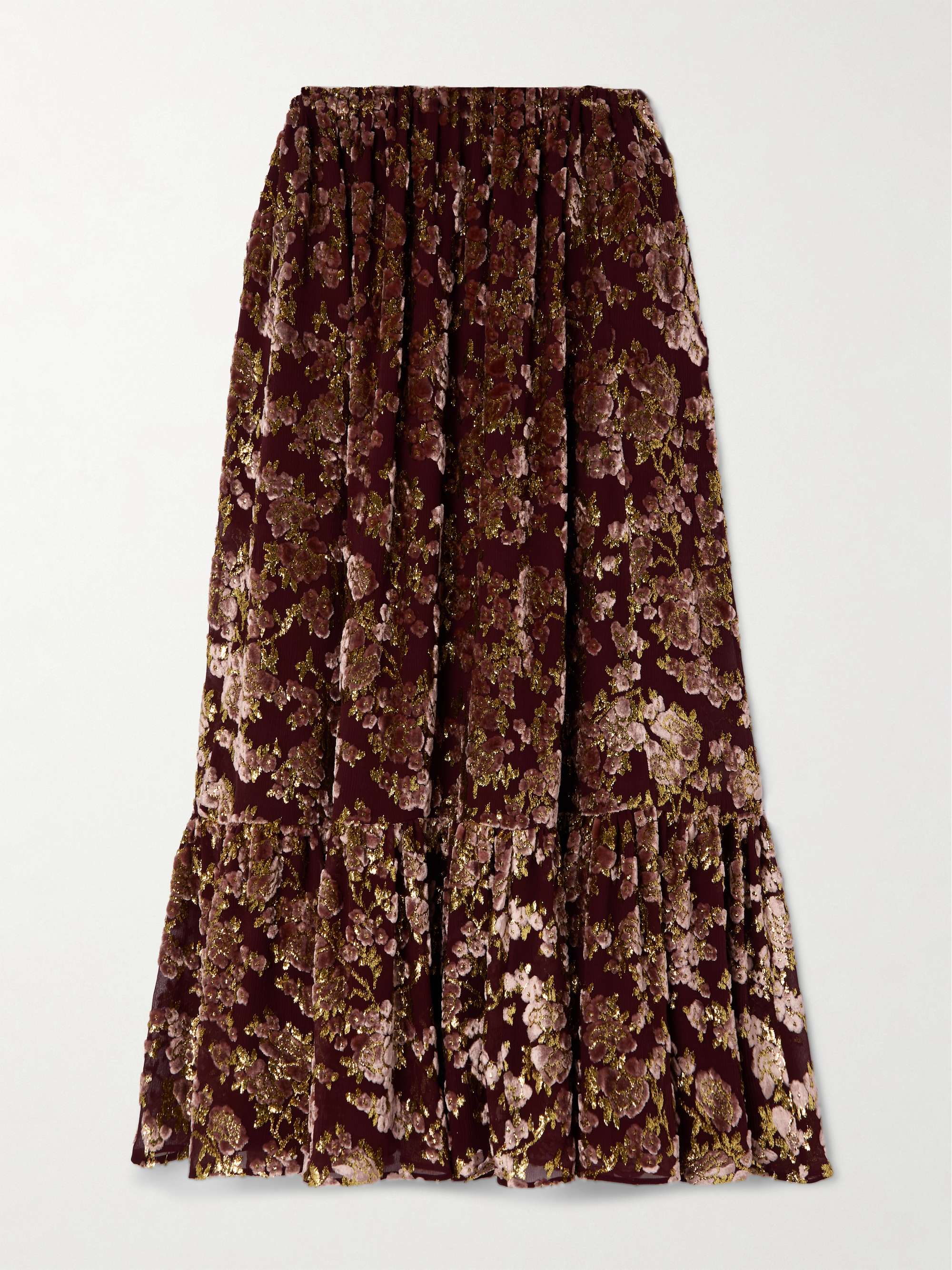 Tiered metallic devoré-velvet maxi skirt view