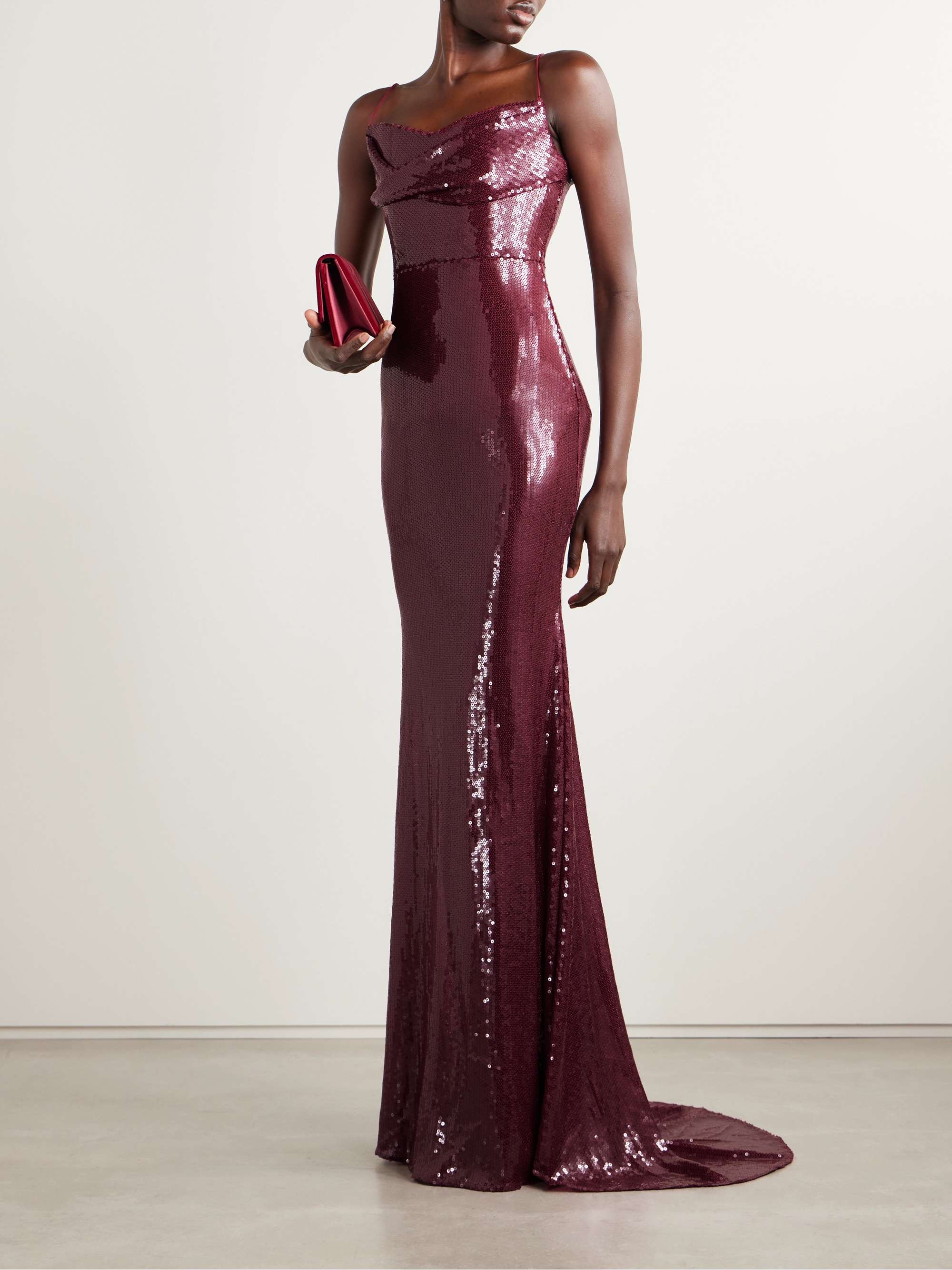 Draped sequined tulle gown view