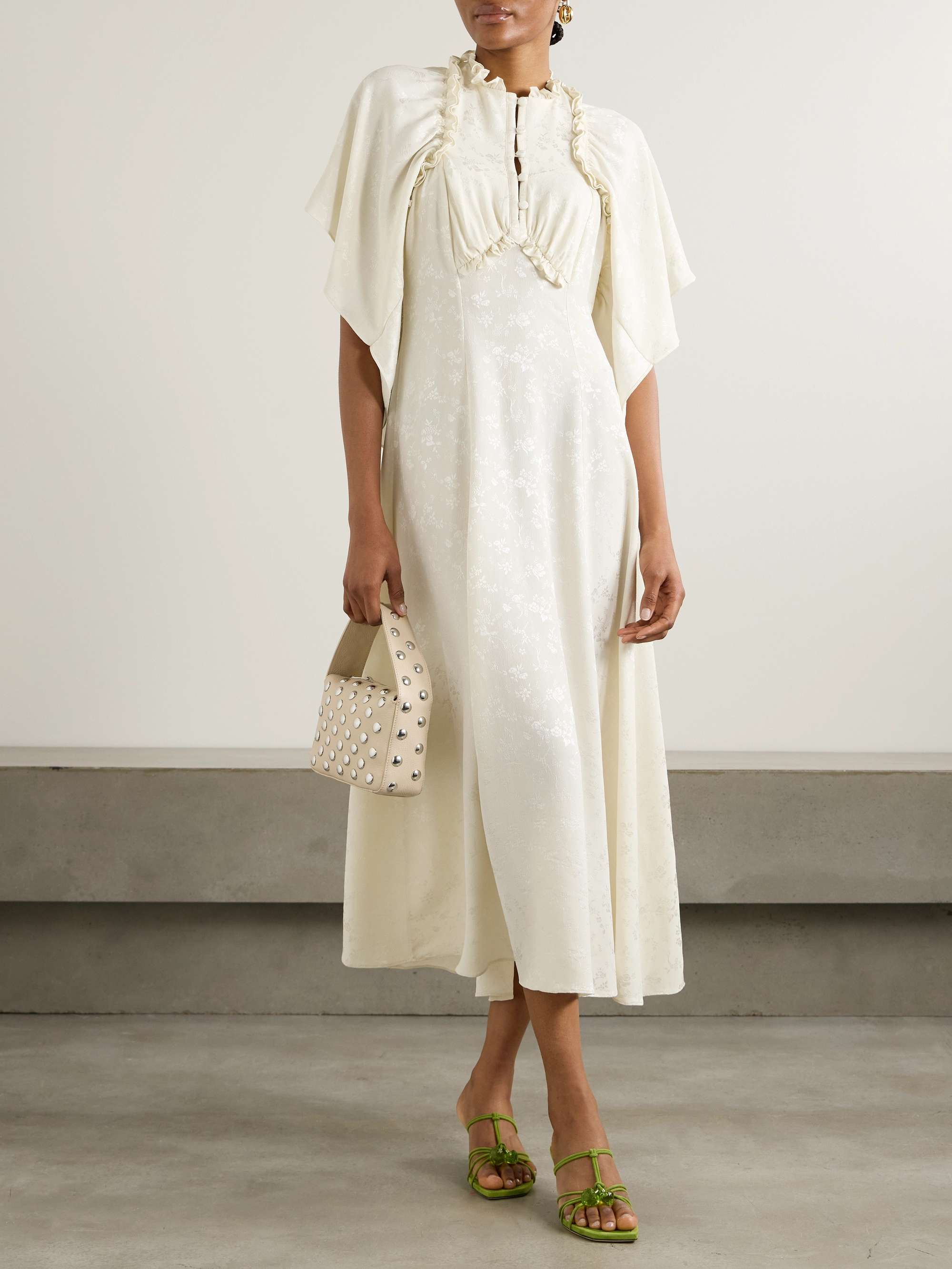 Corazon open-back ruffled silk-jacquard midi dress view