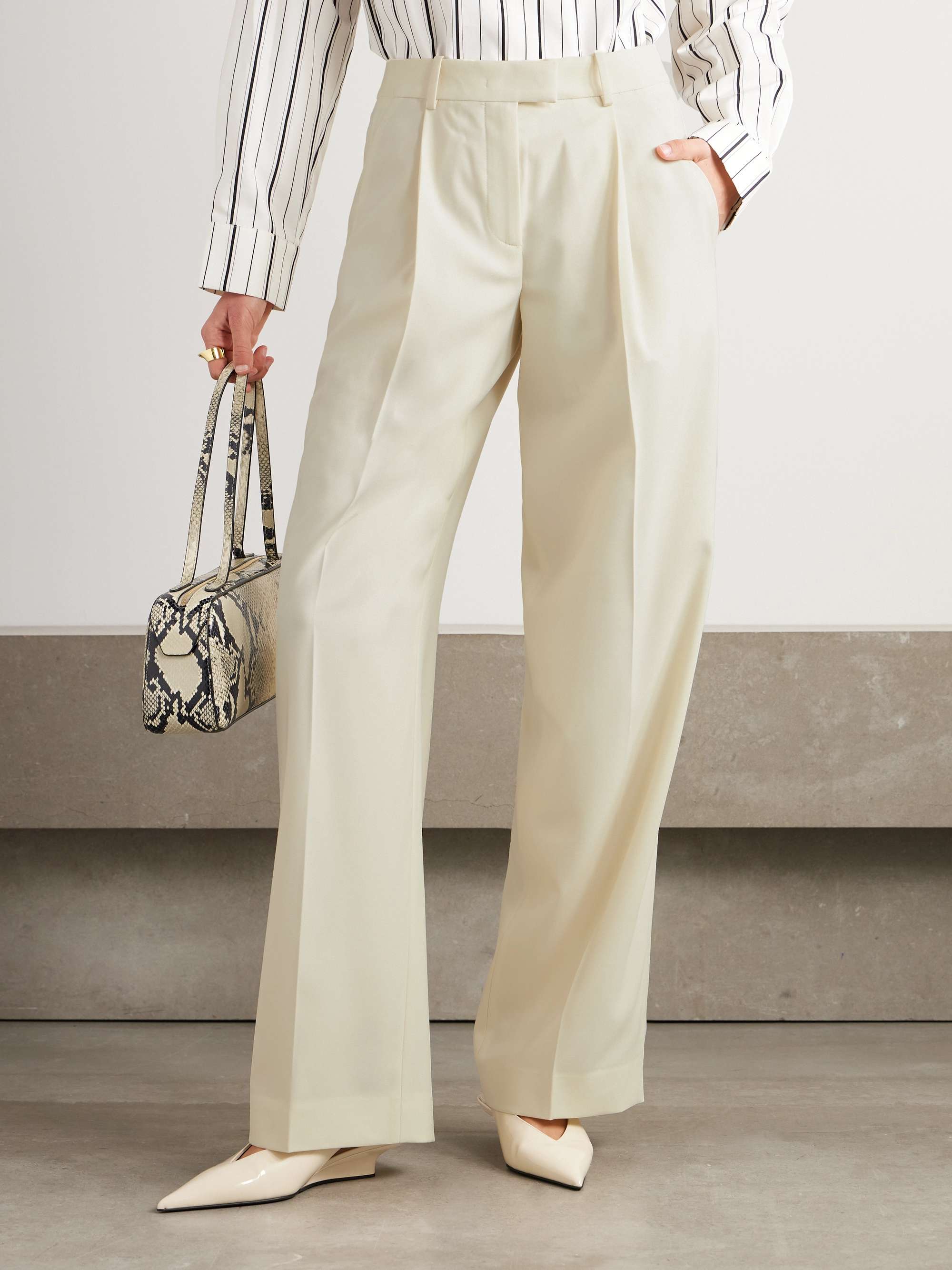 + NET SUSTAIN pleated merino wool-twill wide-leg pants view