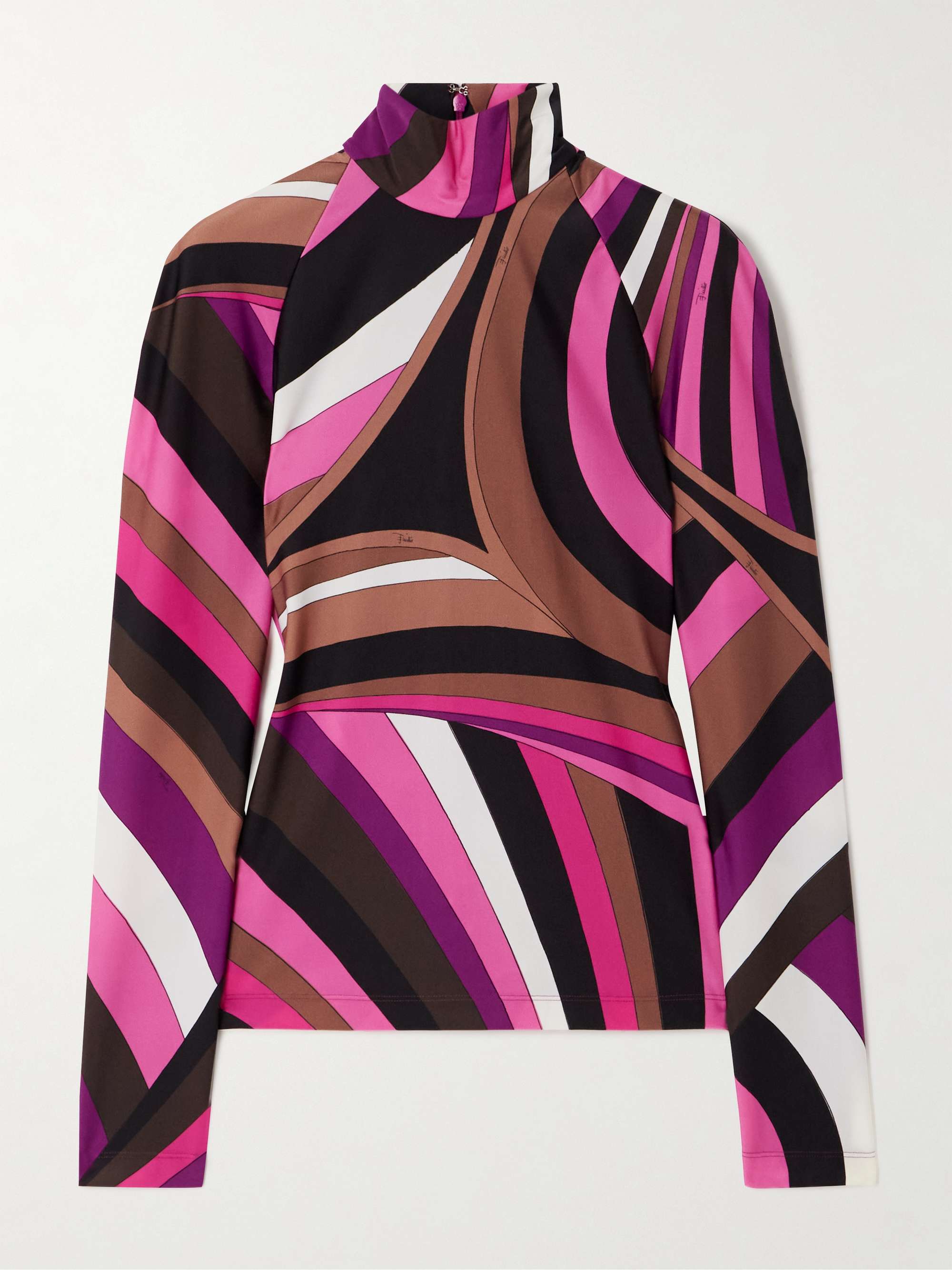 Printed stretch-jersey turtleneck top view